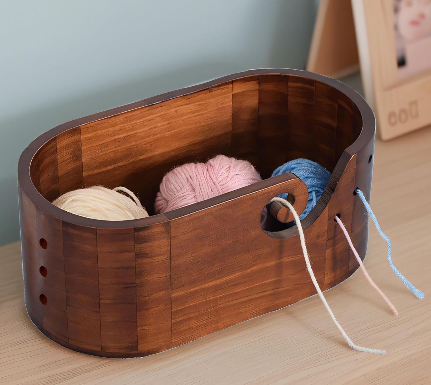 Generic Extra Large Yarn Bowls for Crocheting, Wooden Knitting Yarn Bowl, Brown, 11.2×6.1×4.7 Inches