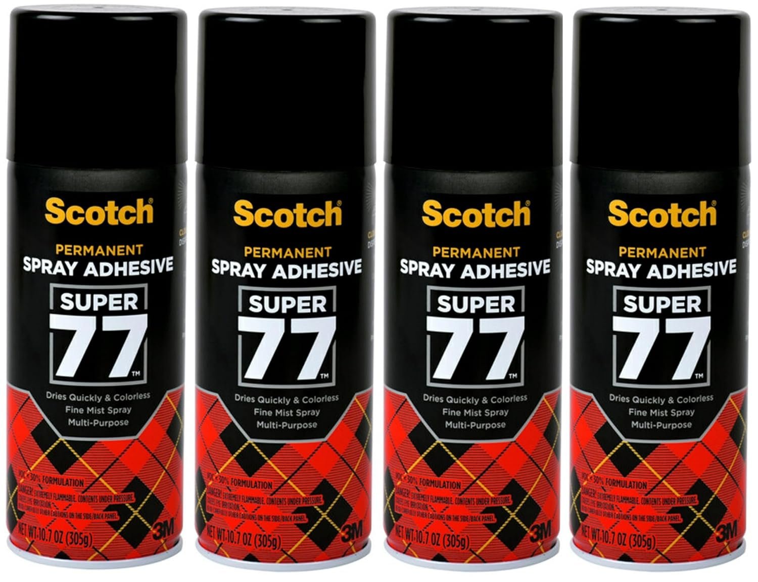 Scotch Super 77 Multipurpose Adhesive Spray, Bonds to Fabric, Cardboard, Plastic, Metal, Wood, Felt, and More, 10.7 Ounces (7716) – 4 Pack
