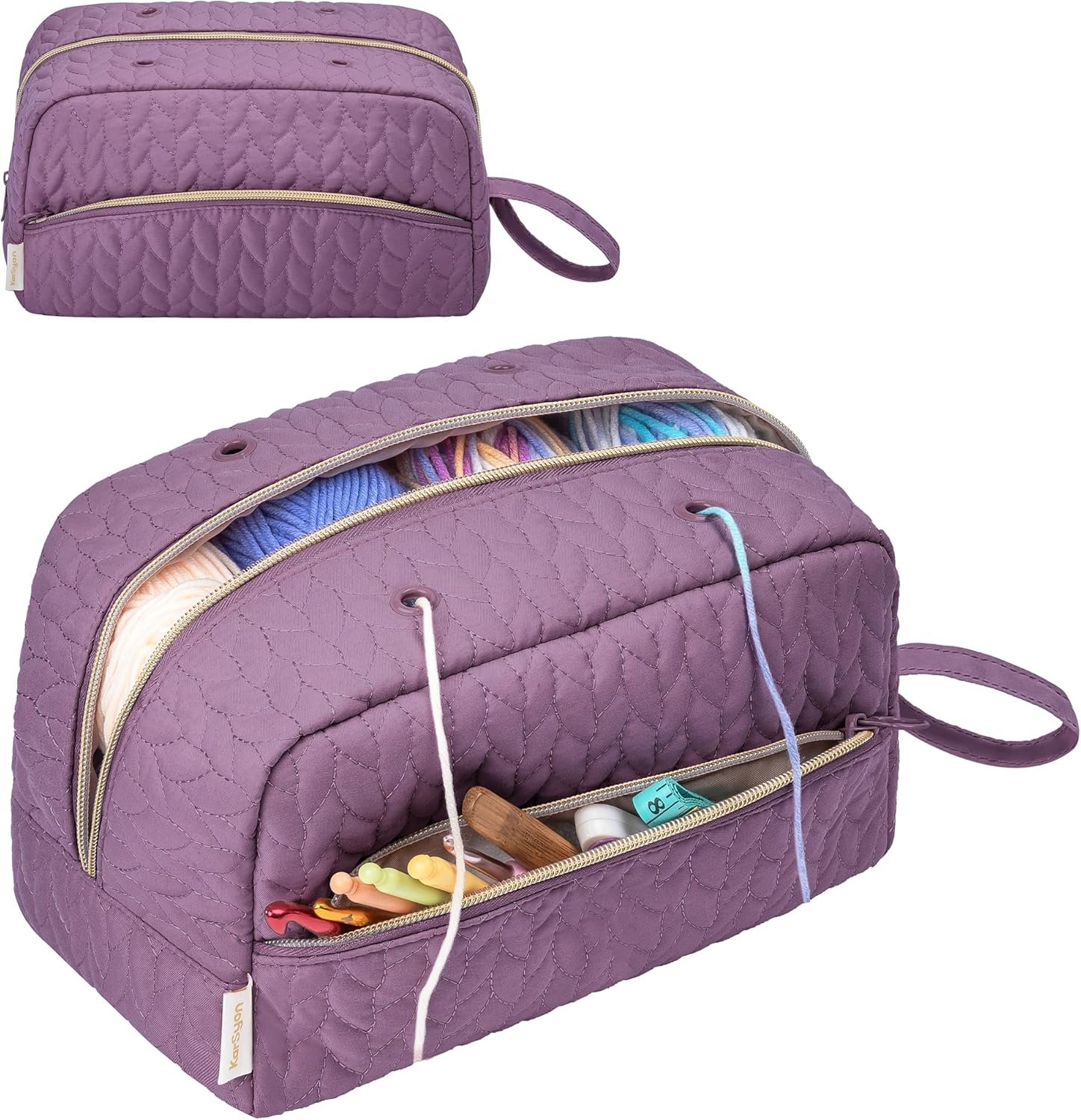 KarSyon Crochet Yarn Bag Knitting Bag Storage for Crocheting Accessories Crochet Hook Case Organizer Gift for Crochet Lovers (Purple)