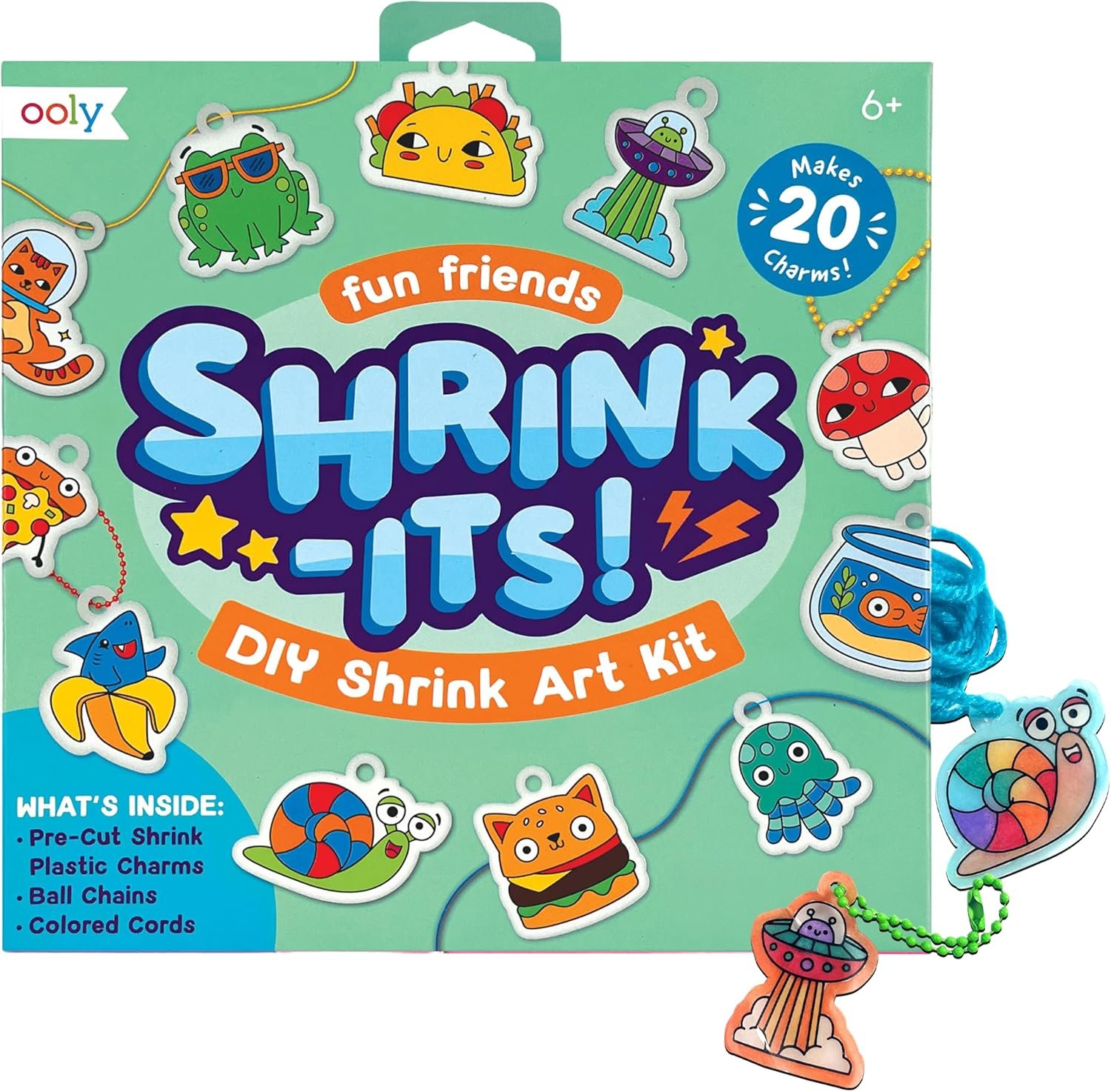 Ooly 28 PC DIY Shrinking Art Kit for Kids, 20 Plastic Pre Cut Charms and More, No Mess Creative Activity Jewelry Making Kit – Fun Friends