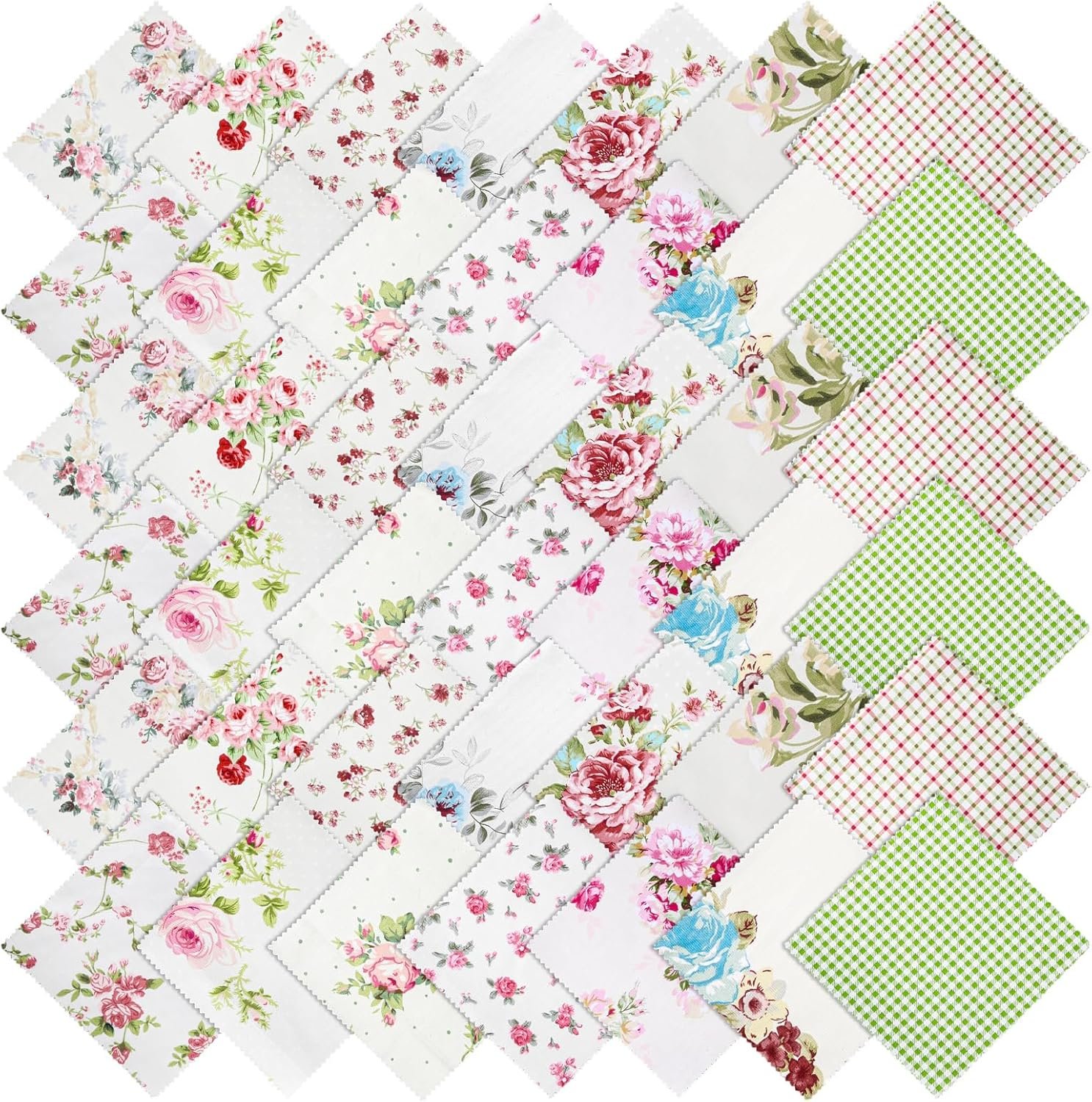 42Pcs Floral Charm Packs for Quilting, 5×5 Inch Cotton Fabric Squares Precut Vintage Floral Fabric Quilting Charm Packs Quilted Fabrics for Sewing DIY Crafts, Patchwork