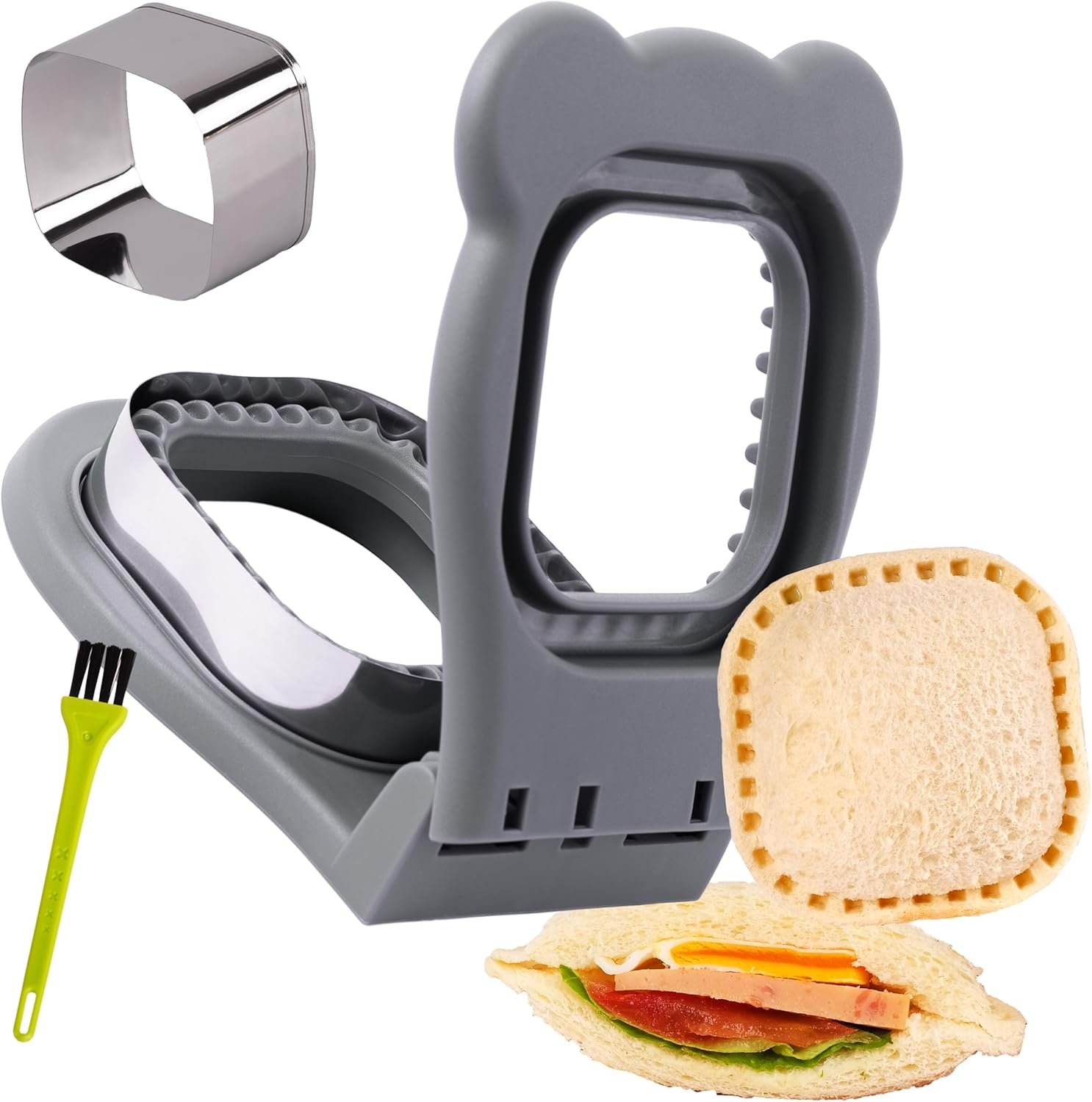 Uncrustables Sandwich Maker Sealer Cutter, Crustless Sandwich Cutter, PB&J Uncrustable Maker – Color Grey, Square Shape