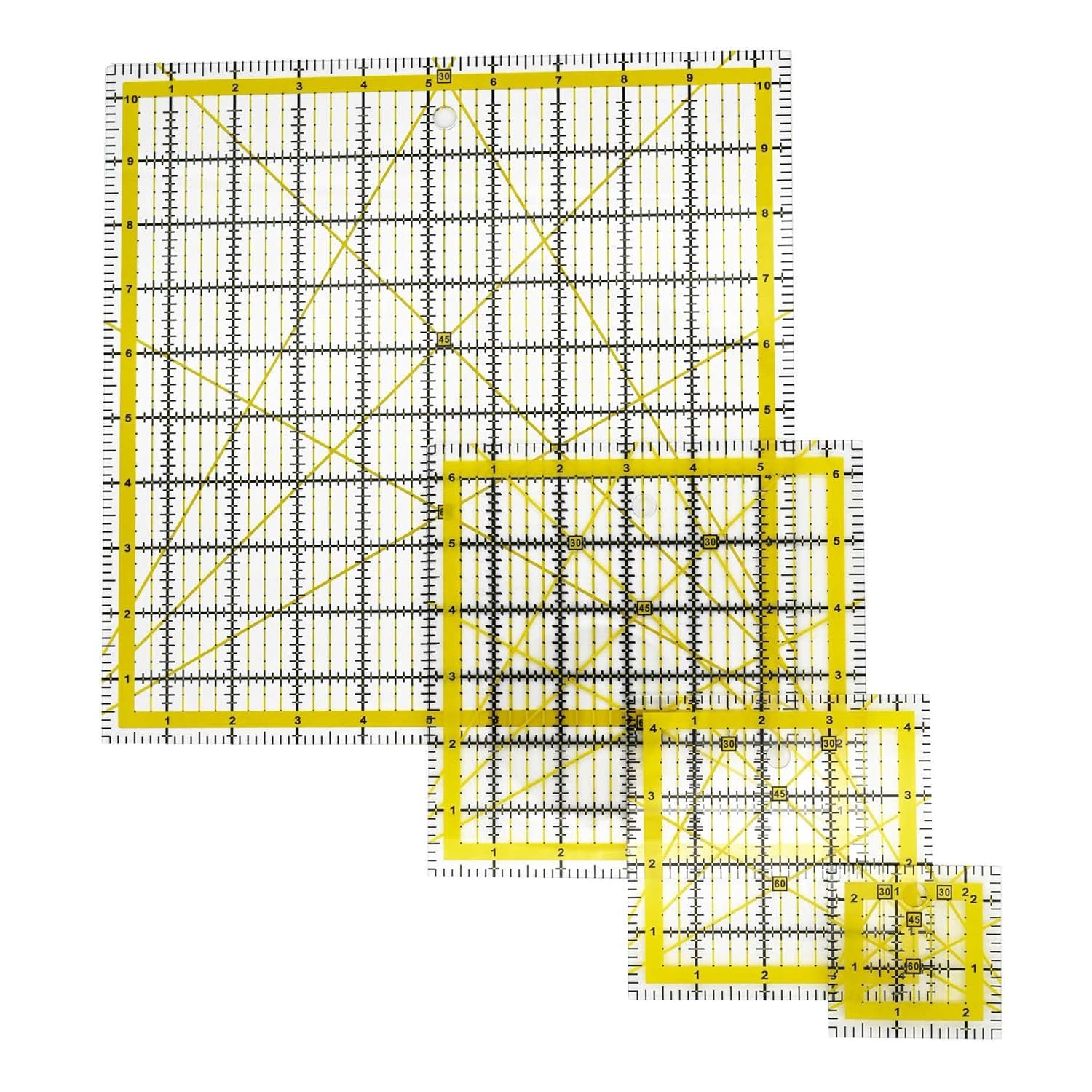 Quilting Rulers Sewing Ruler,Acrylic Quilting Ruler Templates,Precision Cutting Tools for Patchwork Fabric,Sewing Supplies Yellow(2.5″X2.5″,4.5″X4.5″,6.5″X6.5″,10.5″X10.5″)