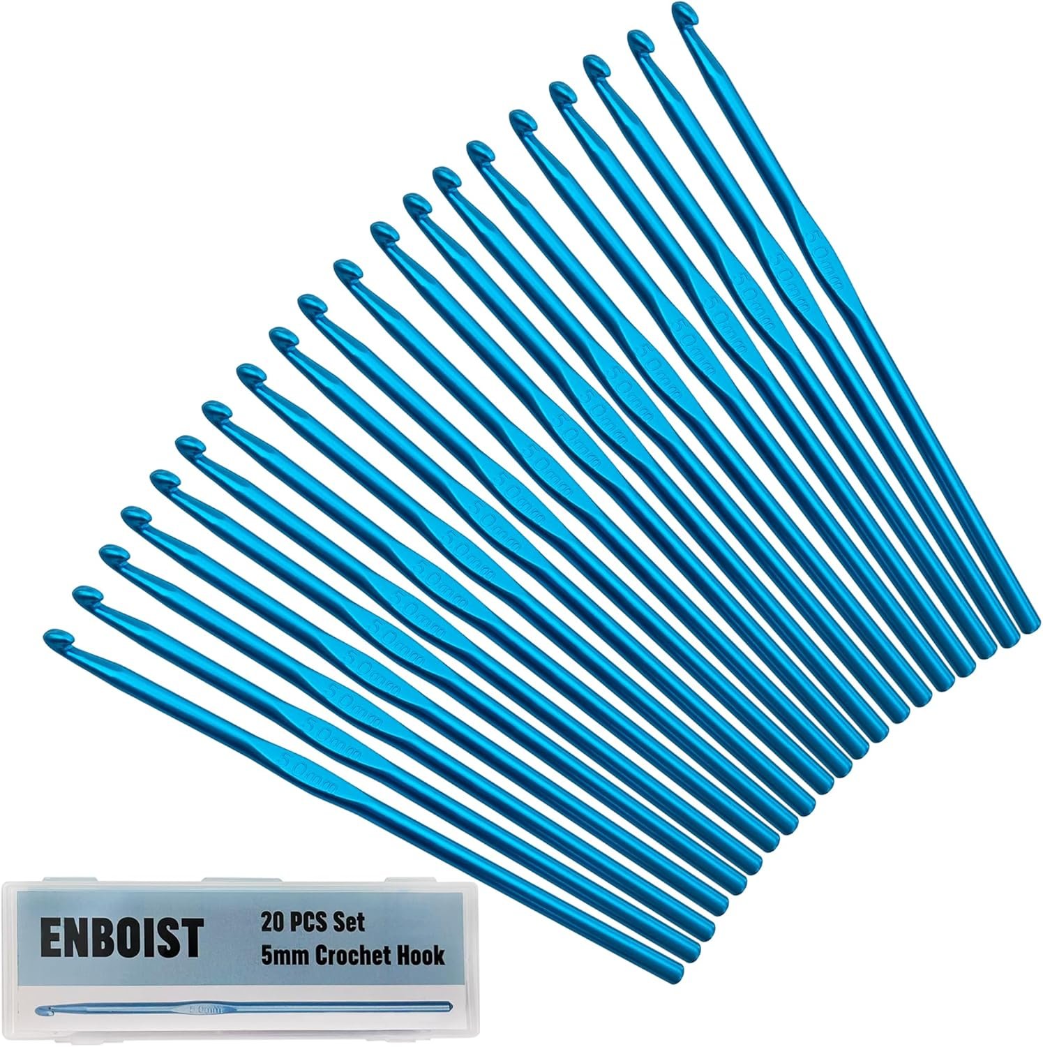 Crochet Hook 5mm, 20PCS Crochet Hooks US Size H/8 Set,Aluminum Crochet Needles for Craft Yarn Contribute to Beginners DIY Craft Yarn Knitting Needles for Beginners Women Adults (Blue)