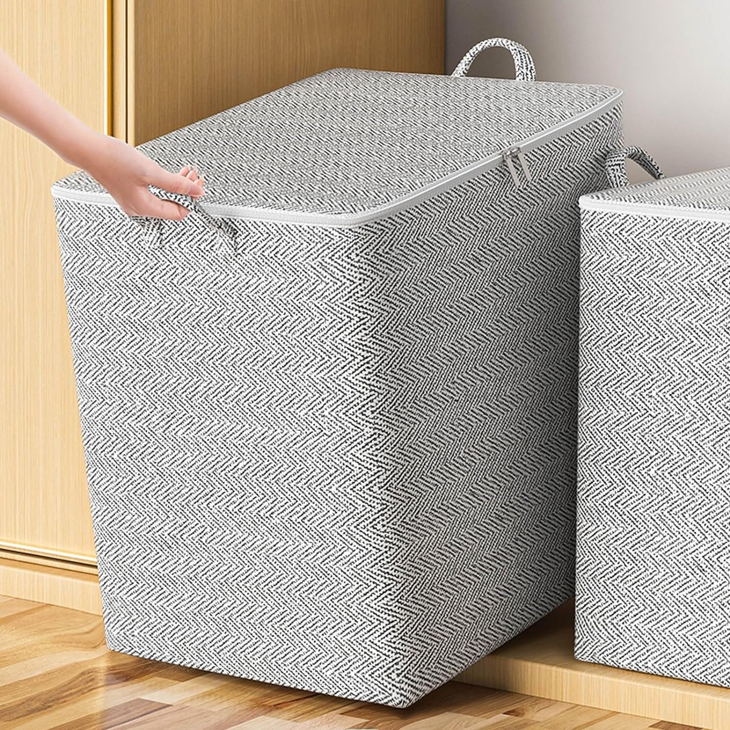 110L Extra Large Blanket Storage Containers, Breathable Clothes Bedding Pillow Sheet Storage Bags with Zipper,Non-woven Moving Quilt Large Capacity Storage Bins (110L)