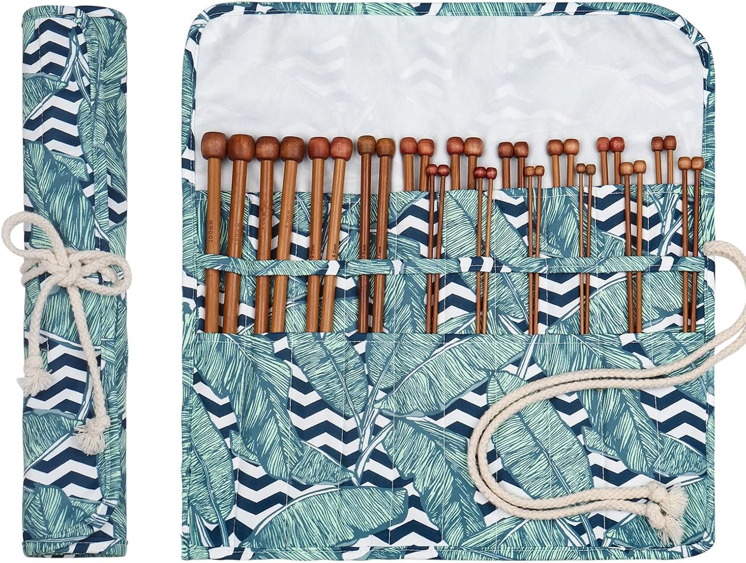 Aeelike 18 Pairs Bamboo Knitting Needles Set – 10 Inches Wooden Knitting Needles Single Point with Roll Bag – Portable Knittings Needle Set for Beginners (2mm – 10mm)