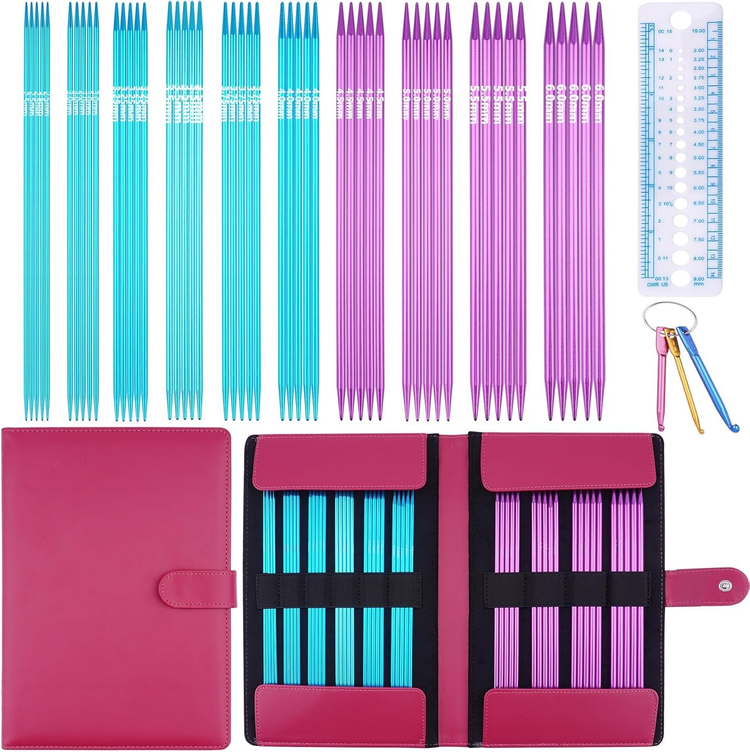 Hobekoee 50pcs Double Point Knitting Needles Set Aluminum Knitting Needle (2.5mm-6.0mm) 7.9-inch Knitting Needles for Beginners,DIY Knitting Projects,10 Sizes