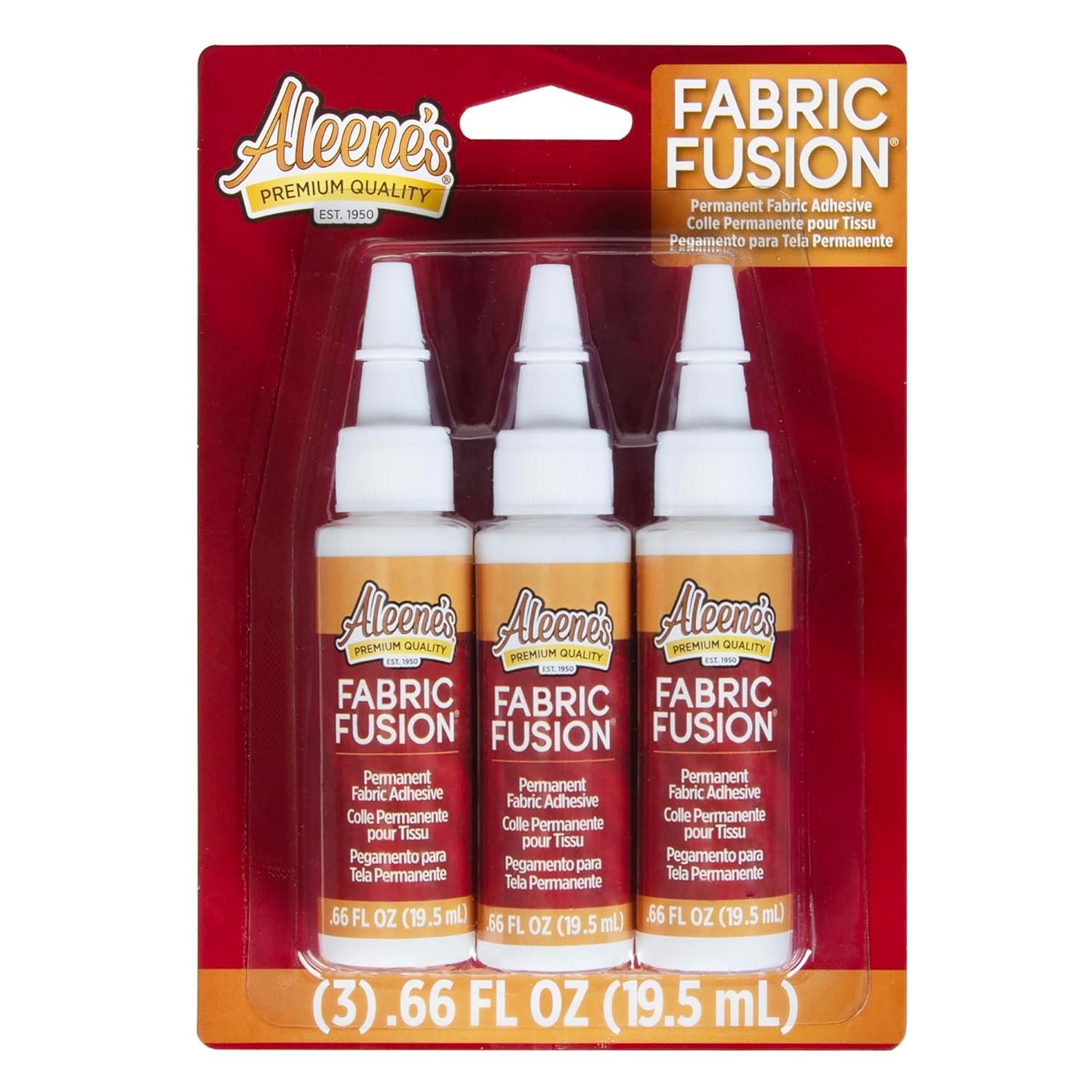 Aleene’s Fabric Fusion Glue .66 oz 3-Pack, Permanent and Washable Adhesive, Dries Flexible, Strong Bond on Fabrics, Clothing, Denim, Polyester, Cotton, Flannel Materials