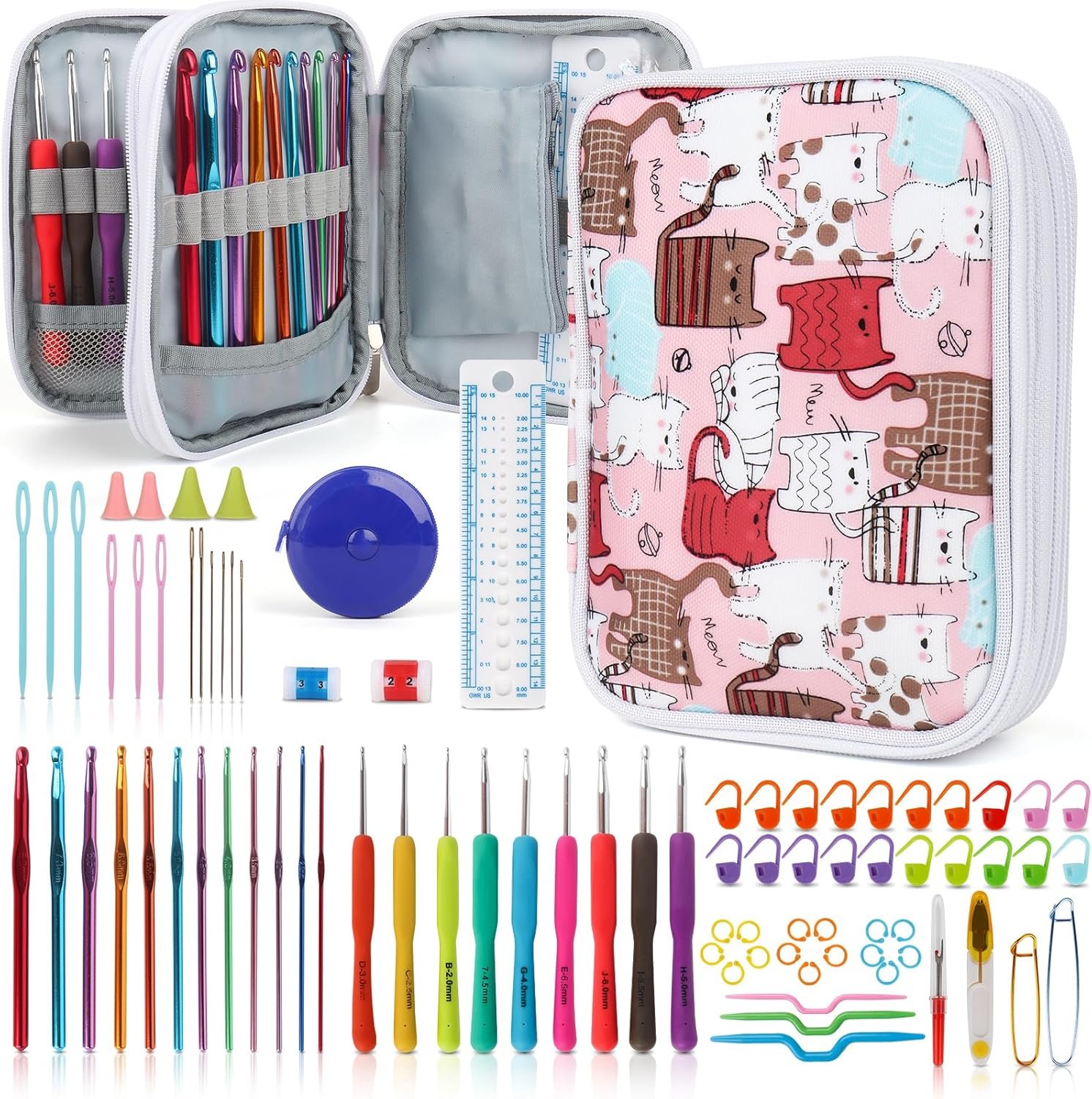 Katech Crochet Hooks Kit with Case, 85-Piece Crochet Hooks Set, Ergonomic Crochet Hook Crochet Needles Weave Yarn Kits DIY Hand Knitting Art Tools for Beginners and Experienced Lovers
