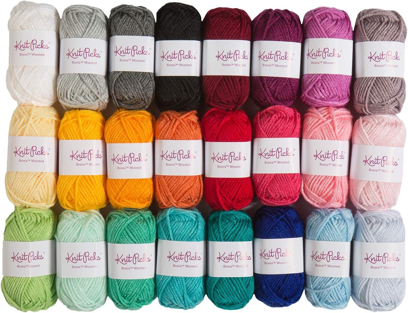 Knit Picks Brava Mini Pack Worsted Premium Acrylic Yarn – 24 Pack (25 Gram Minis, Rainbow)