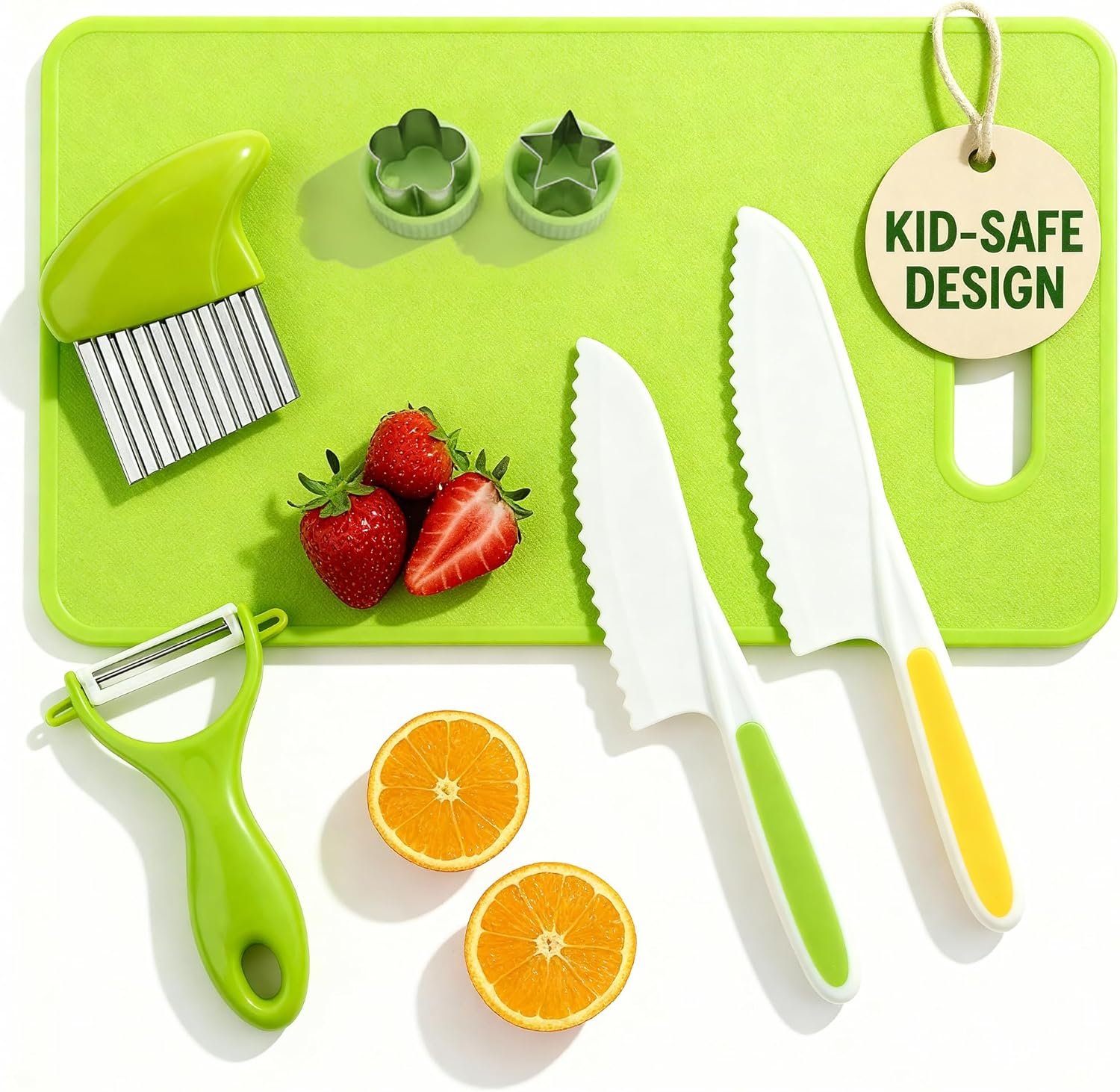 7 Pcs Kids Knife Set for Real Cooking, Toddler Cooking Set Montessori with Recipes Book, Toddler Kitchen Tools for Cooking, Kids Cooking Sets Real – Cutting Board and Knife Set