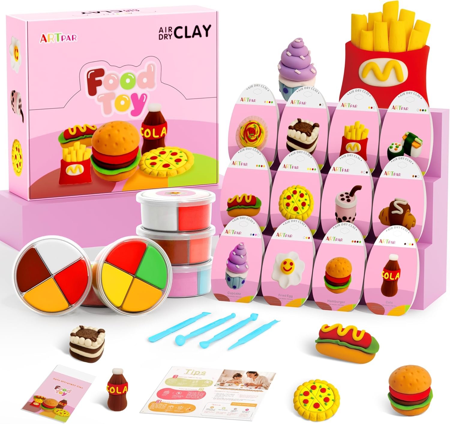 ARTPAR Air Dry Clay Kit for Kids,12 Box Mini Food Modeling Magic Clay Sculpting Set,Safe Non-Sticky,Ultra Light & Soft,Arts & Crafts Fun Playset Kitchen Toys,Home Party Favors for Boys Girls 3+ Years