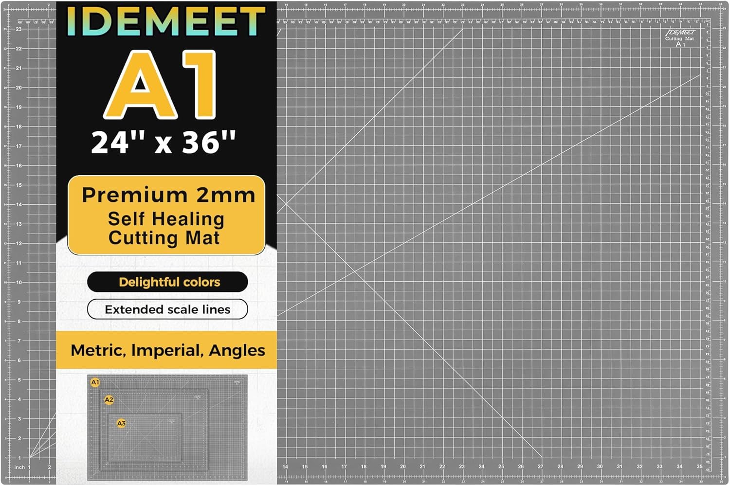 Premium 24″ x 36″ Large Self Healing Sewing Mat, 5-Ply Rotary Cutting Mat for Quilting, Double-Sided Cutting Board for Crafts Cutting Fabric Leather Modeling Projects, Anthracite Gray A1