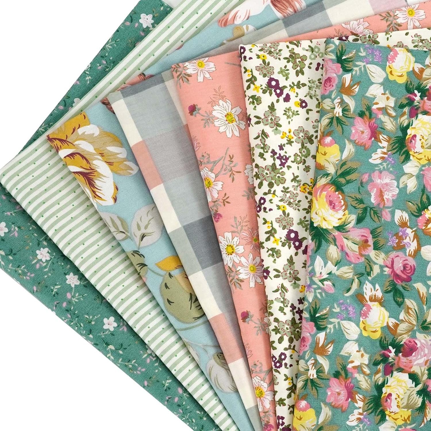 7 Pieces Cotton Fabric 18 x 22 Inches Precut Patchwork Fabric Set Fat Quarter Bundles for Sewing Quilting Crafting (Peony Lily)