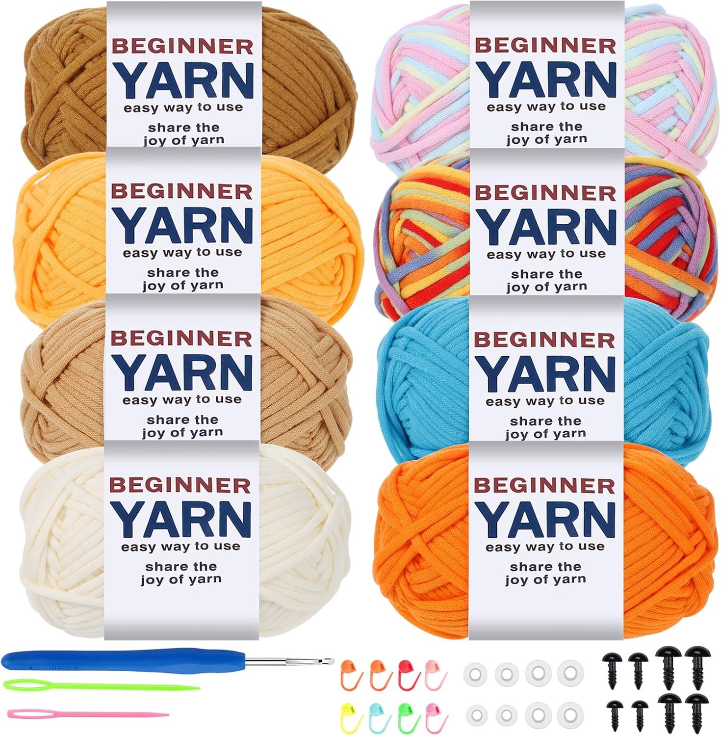 WSICSE 8x50g Beginner Crochet Yarn, Cotton Yarn for Crocheting Easy-to-See Stitches Chunky Thick Soft Yarn for Knitting Craft Gifts