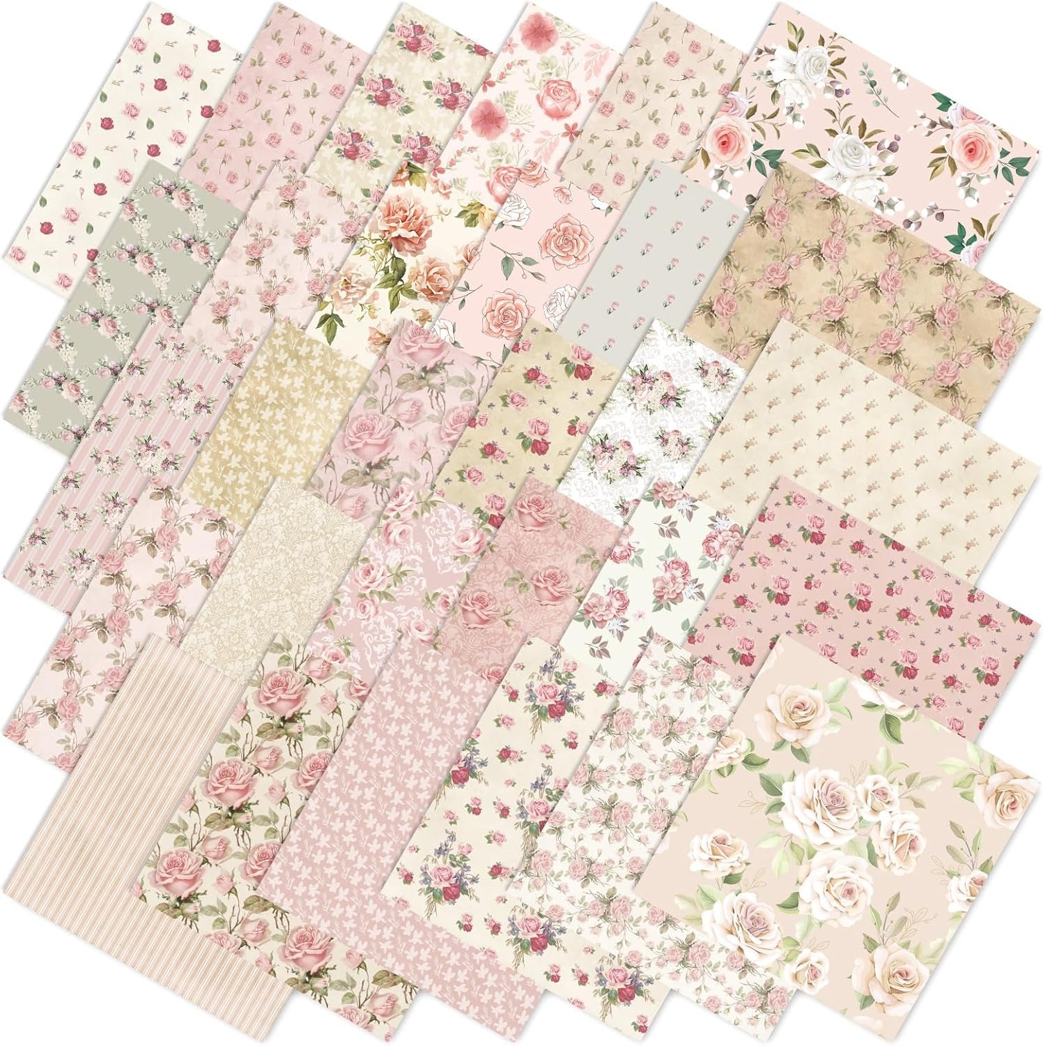 JarThenaAMCS 60Pcs Floral Cotton Fabric Bundles Pink Retro Floral Fabric Squares Spring Quilting Patchwork for DIY Handmade Sewing Crafting, 10 x 10 Inch