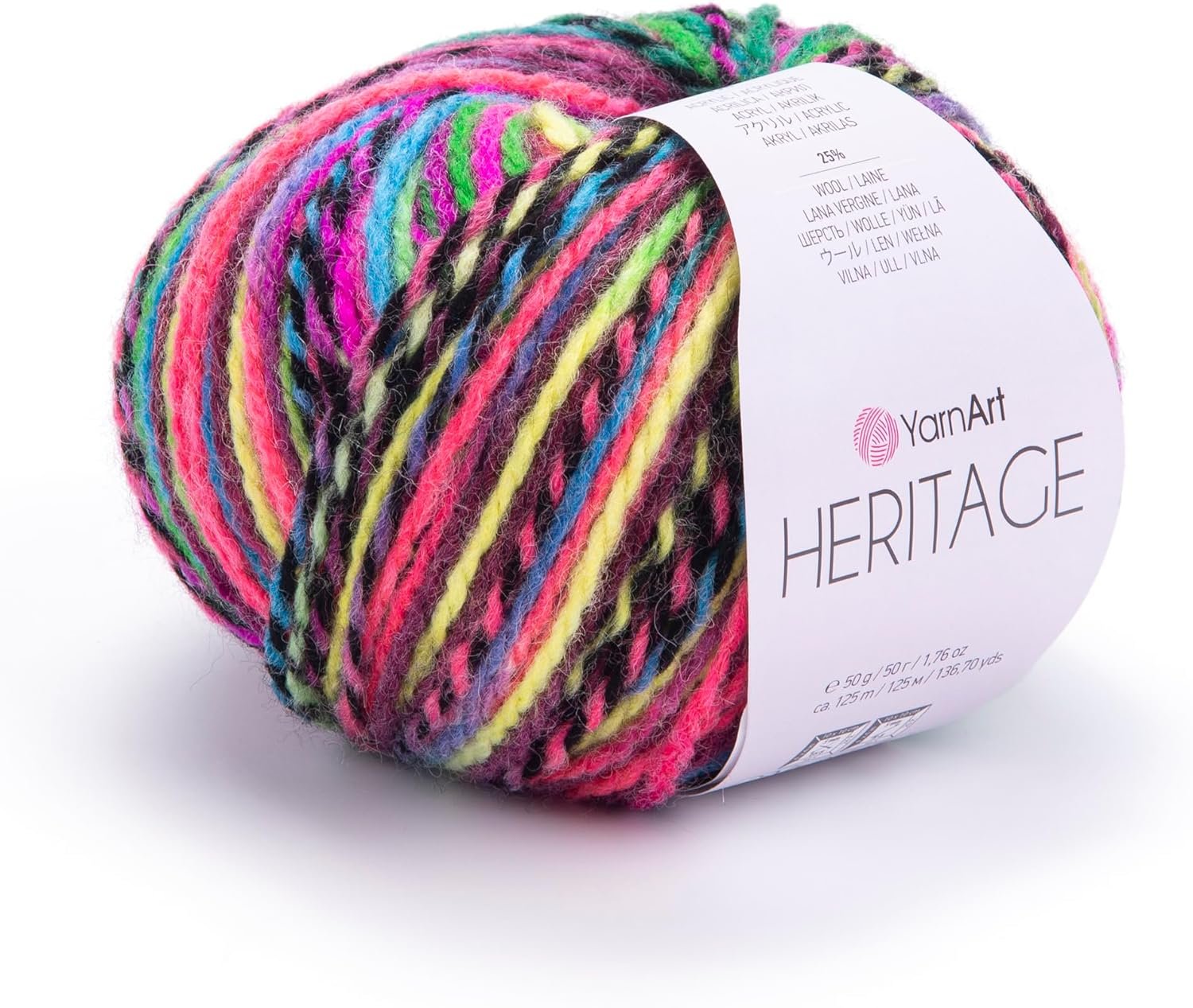 YarnArt Heritage Medium Weight Variegated Wool Yarn – 125m/50g, Multicolor, 25% Wool – 75% Acrylic, Ideal for Winter Knitting, Sweaters, Cardigans, Scarves, Hats (340)