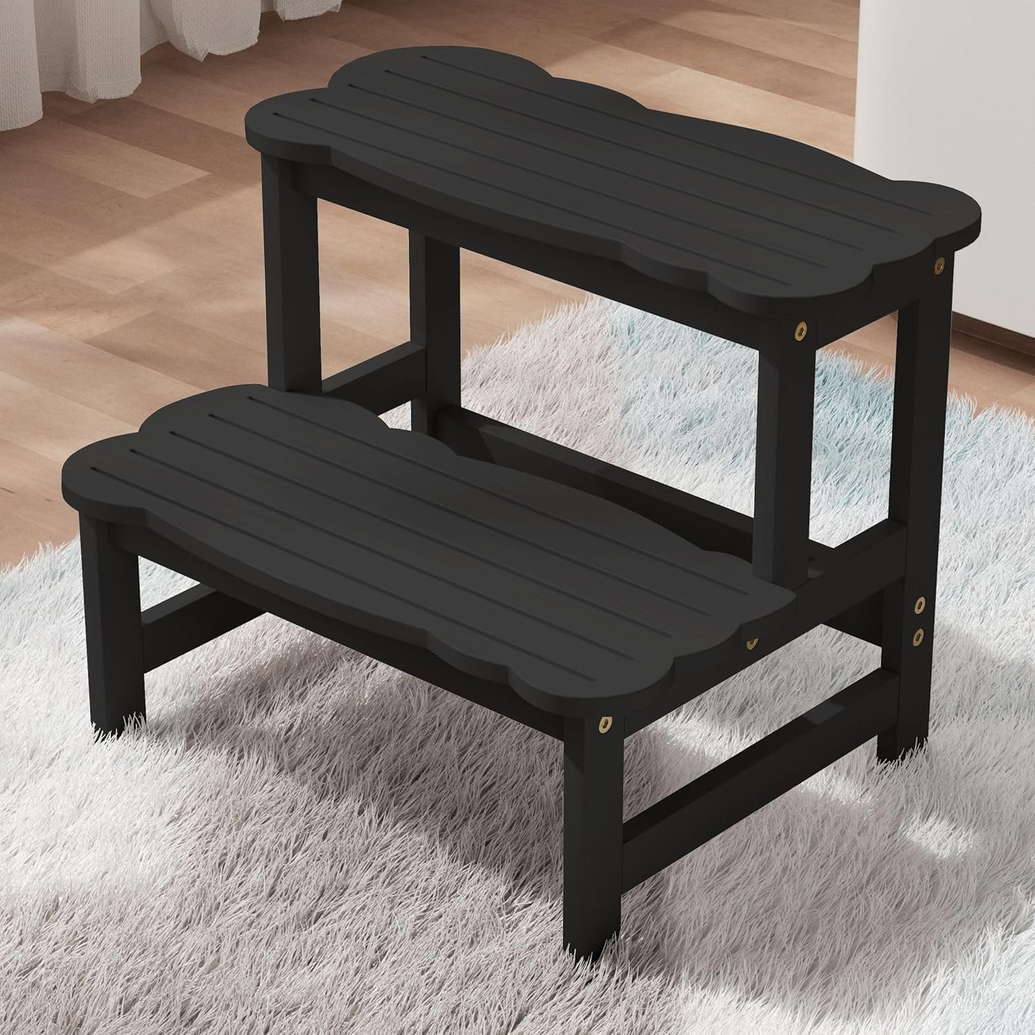 COSYLAND Step Stool for Toddlers – Two Step Stools Toddler 300 lbs Capacity with Safety Non-Slip Design, Natural Step Stool for Bathroom, Kitchen Dual Height Step Stools for Kids Black
