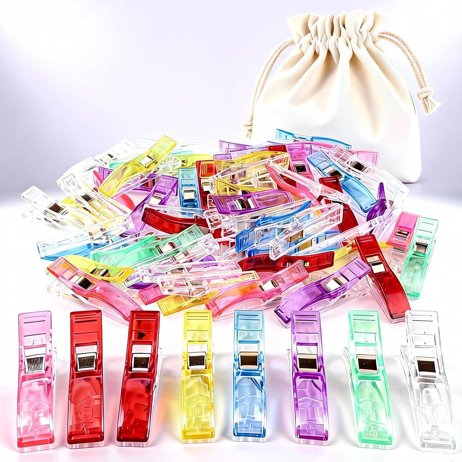 Large Sewing Clips for Fabric & Quilting, 70 Pack Jumbo Wonder Clips with Measurement Lines, Assorted Color Craft & Binding Clips with Storage Bag for Quilt Binding, Sewing Supplies & DIY Projects