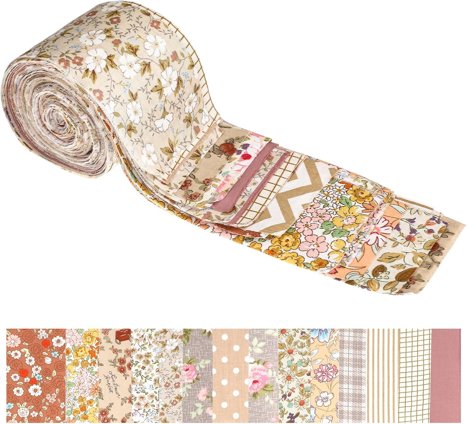 42 Pcs Jelly Roll Fabric, 2.5 x 19.6 Inch Pre-Cut Cotton Strips Bundles, Jelly Rolls for Quilting Assortment Fabrics, Soft Cotton Quilting Fabric for Hand Sewing DIY