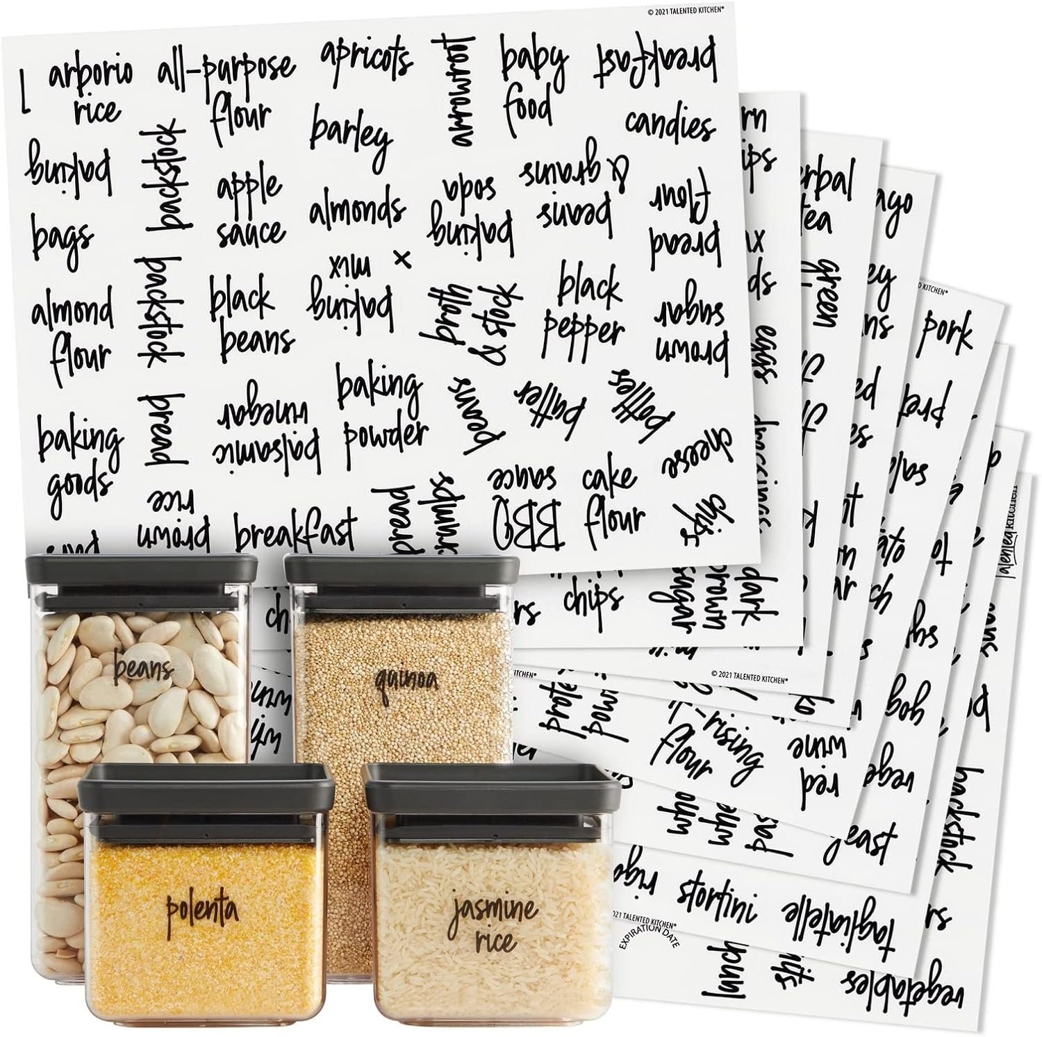 Talented Kitchen Pantry Labels for Containers – 375 PC Clear Vinyl Black Script – Peel & Stick Food Container Labels & Kitchen Pantry Organization Stickers