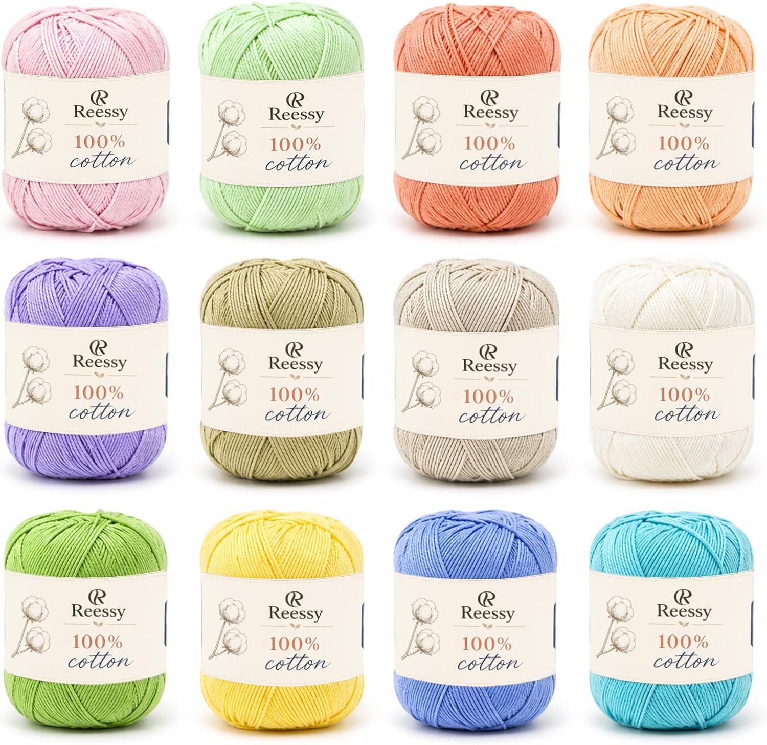 Pure Cotton Yarn for Crocheting, 12 Color of 45g/1.59oz 160m/175Yards (1920m/2100Yards Total) # 2 Sport Weight Soft Cotton Crochet Yarn for Baby Clothes, Knitting & DIY Crafts(A)