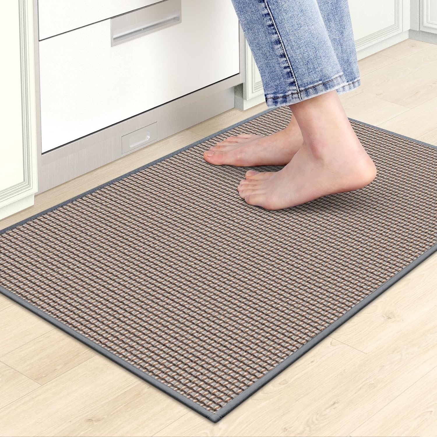 Kitchen Mats for Floor, Kitchen Rugs, Nonskid, Washable, Absorbent Kitchen Runner Rug for in Front of Sink, Entryway, Rubber Backing Indoor Door Mat, Farmhouse Style Standing Mat, 17.3″x28″, Grey