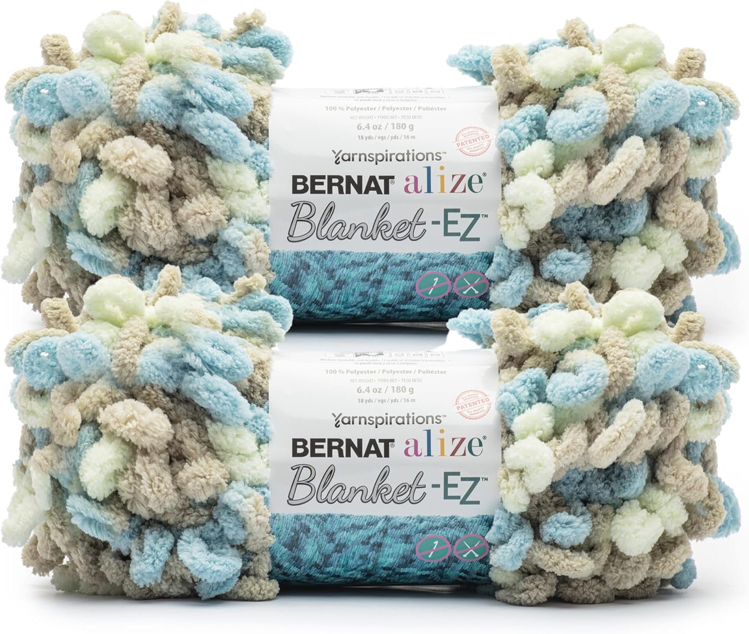 Bernat Alize Blanket Sprouts Yarn – 2 Pack of 180g/6.4 oz – 100% Polyester – #7 Jumbo – 18 Yards – Chunky Yarn for Hand Knitting/Crochet