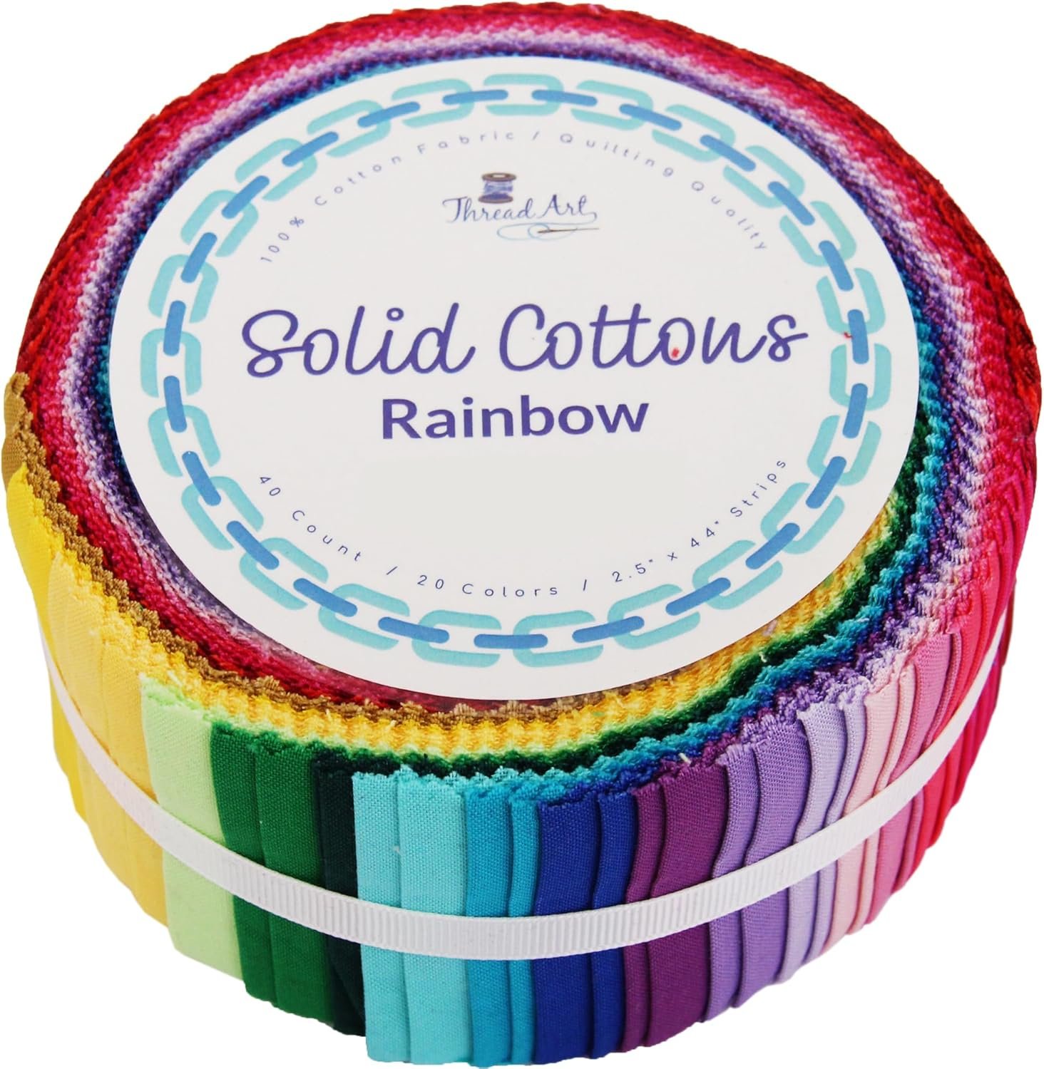 ThreadArt Jelly Roll Fabric Strips for Quilting, Crafting, and Sewing, 40 Precut Fabric Strips in Rainbow Solids, Premium Cotton for Quilts, Crafts, Rugs, Blankets, Clothing and More