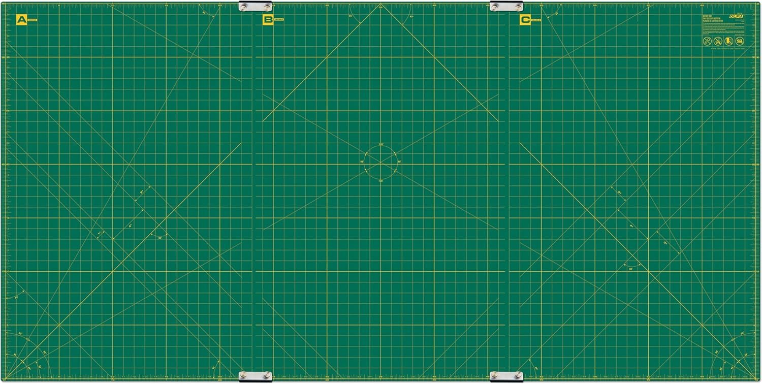 OLFA 35″ x 70″ Connecting Grid Rotary Cutting Mat Set (RM-CLIPS/3) – Self Healing Double Sided 35×70 Inch Cutting Mat with Grid for Fabric & Sewing, Designed for Use with Rotary Cutters (Green)