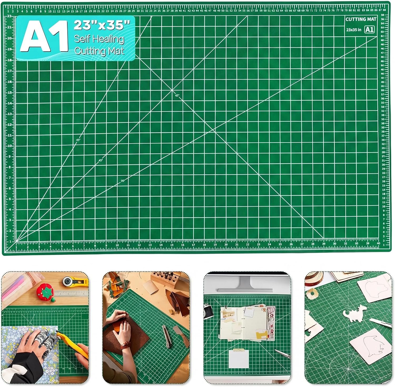 Self Healing Cutting Mat, 23″ x 35″, Double-Sided Rotary Cutting Mat for Sewing, Quilting, Scrapbooking, Fabric & Craft Cutting Board, (A1), Green