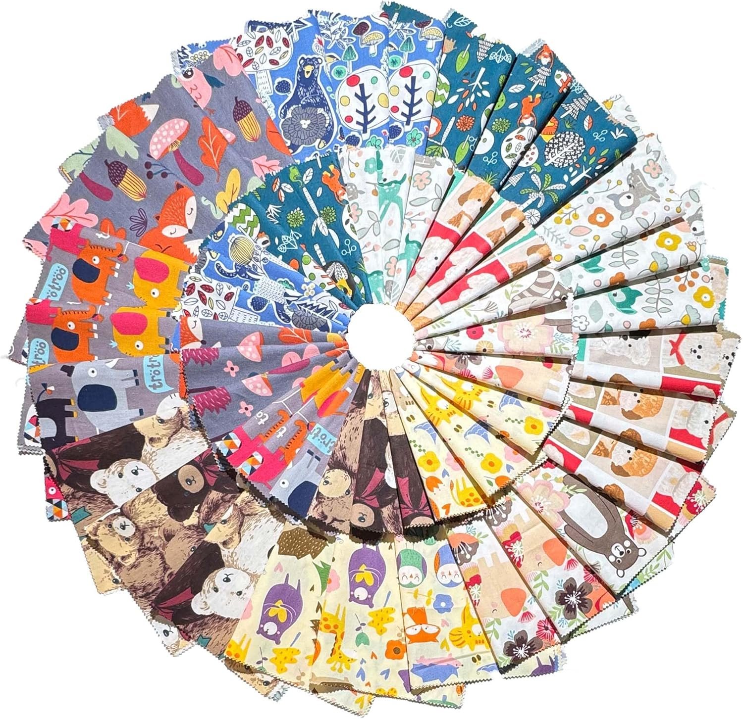 100% Cotton Fabric Bundle Quilt Squares 5”x5”, Animal Patterns Charm Packs Fabric Pre-Cut Pathwork for Quilting,Sewing,and DIY Scrapbooking(54pcs)