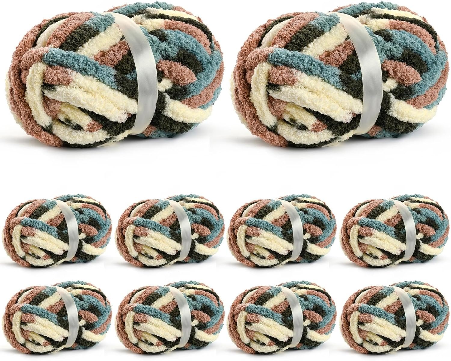10 Pack Jumbo Chunky Yarn for Hand Knitting, Fluffy Chunky Chenille Yarn for Crocheting, Variegated Chunky Knit Baby Blanket Yarn, 240 yds /70.5 oz Super Bulky Yarn（Apricpot Green）