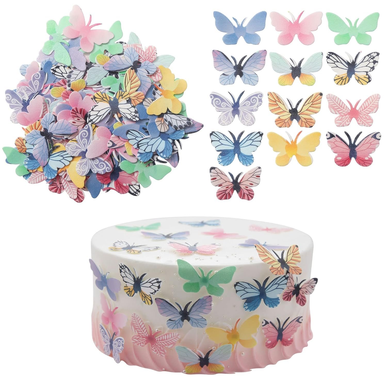 Gyufise 72Pcs Edible Butterfly Cupcake Toppers 3D Colorful Butterfly Cake Decoration Realistic Spring Dessert Decoration for Birthday Party Wedding Food Supplies Mixed Size
