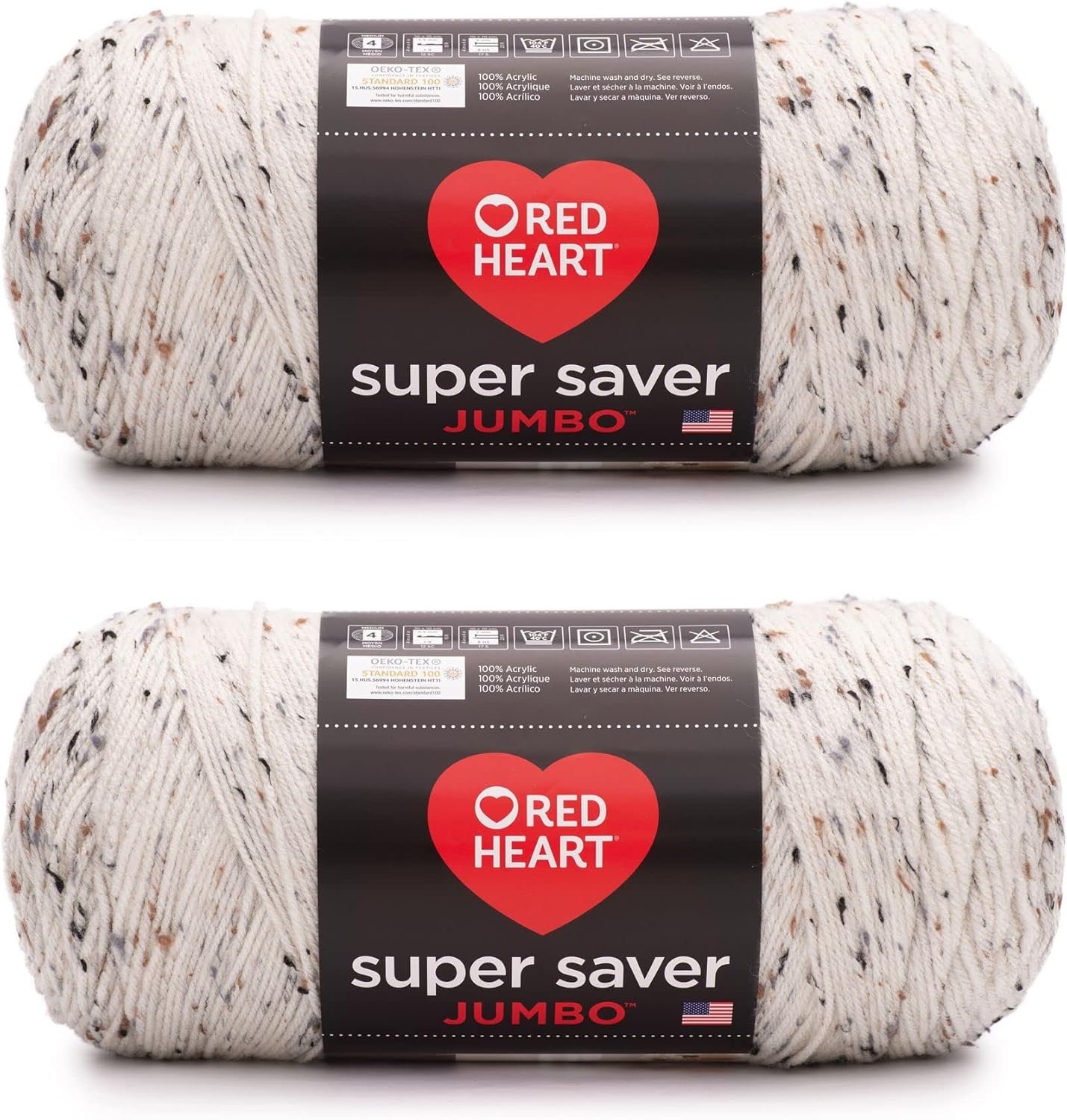 Red Heart Super Saver Jumbo Aran Fleck Yarn – 2 Pack of 10oz/283g – Acrylic – 4 Medium (Worsted) – 482 Yards – Knitting/Crochet