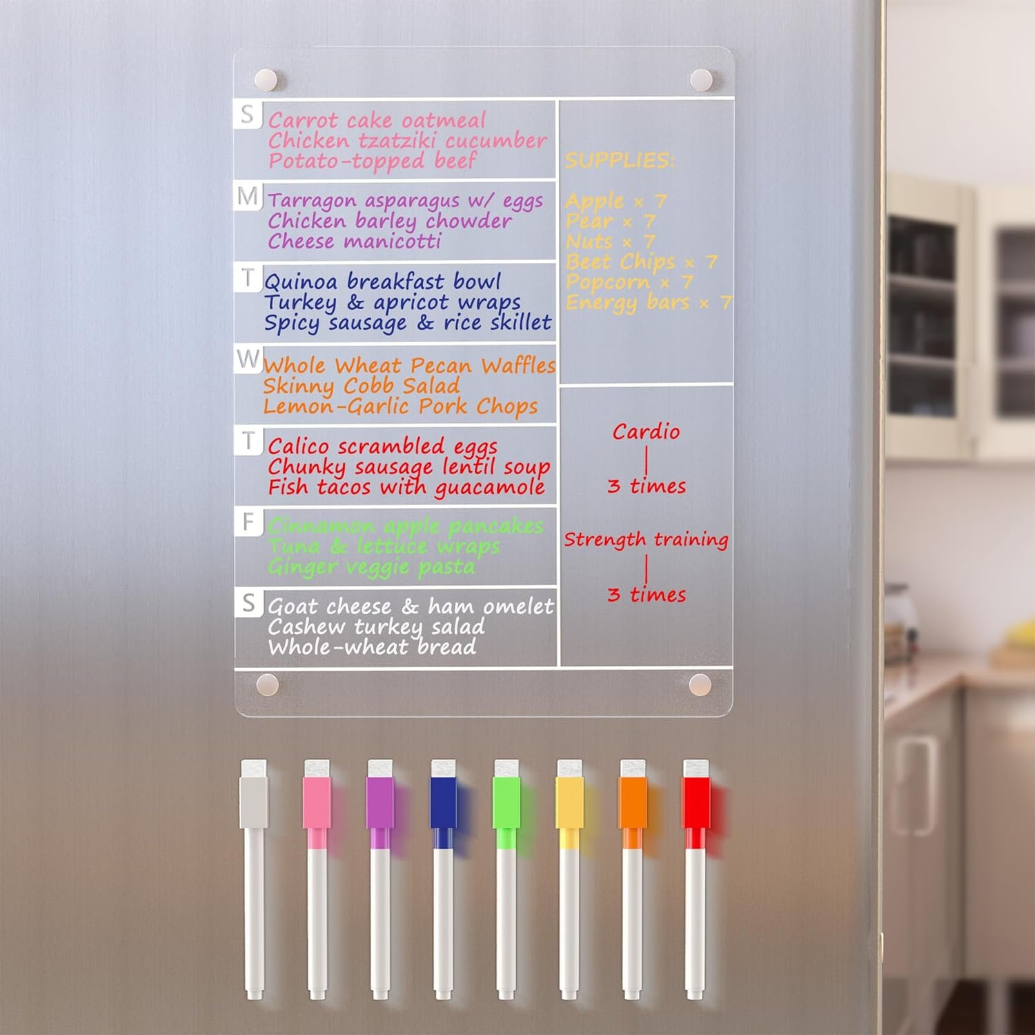 Neatsure Acrylic Magnetic Meal Planner Menu Board for Kitchen Fridge w/ 8 Markers, Clear Refrigerator Weekly Dry Erase Calendar Planning Noteboard to Do/Grocery/Shopping List/Chore Chart/, 12″x9″