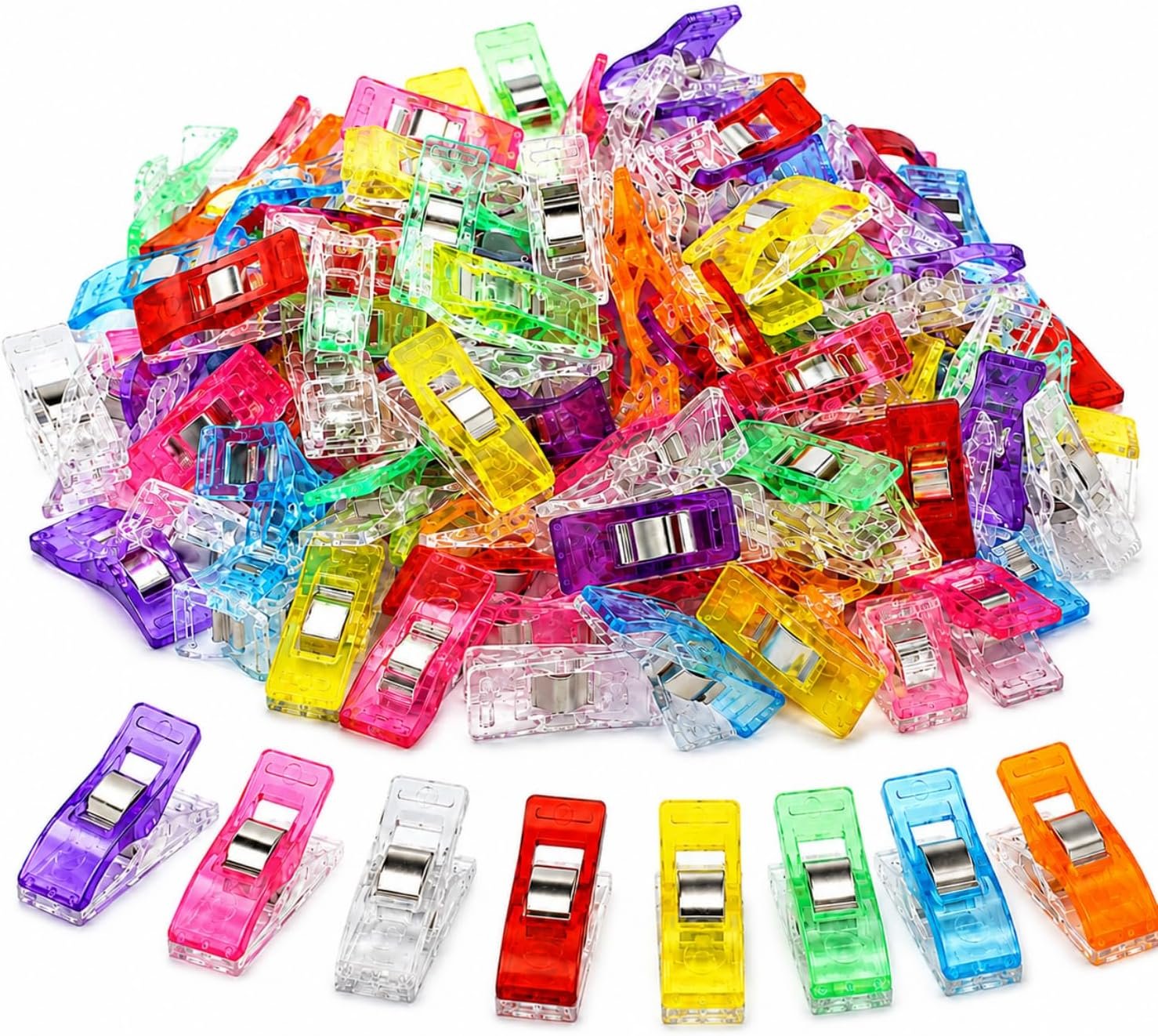 100 PCS Sewing Clips, Colorful Fabric Clips for Sewing and Quilting, Plastic Quilt Clips with Metal Spring for Binding, Crafts, DIY Projects and Sewing Supplies