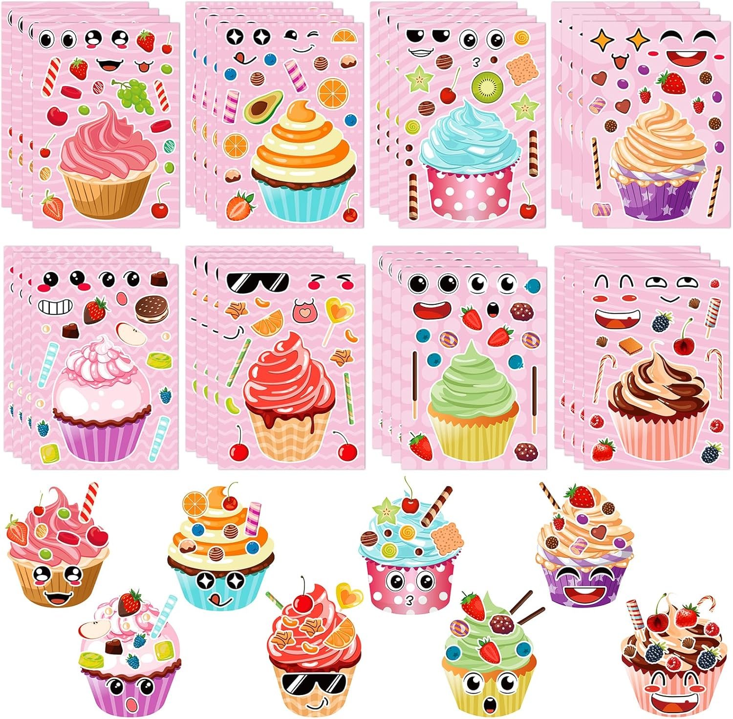 32 Sheets Make Your Own Cupcake Stickers, Creative Fun Dessert Game Sticker Kits for Kids Baking Party Birthday Party Favors, DIY Art Crafts Supplies