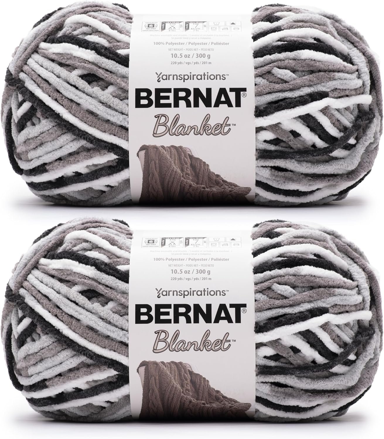 Bernat Blanket Super Bulky Acrylic Yarn – 2 Pack of 300g/10.5oz #6 Chunky Chenille Heavy Weight Yarn for Knitting and Crocheting, Amigurumi, Thick Blankets (Gray Storm, 220 Yards 2-Pack)