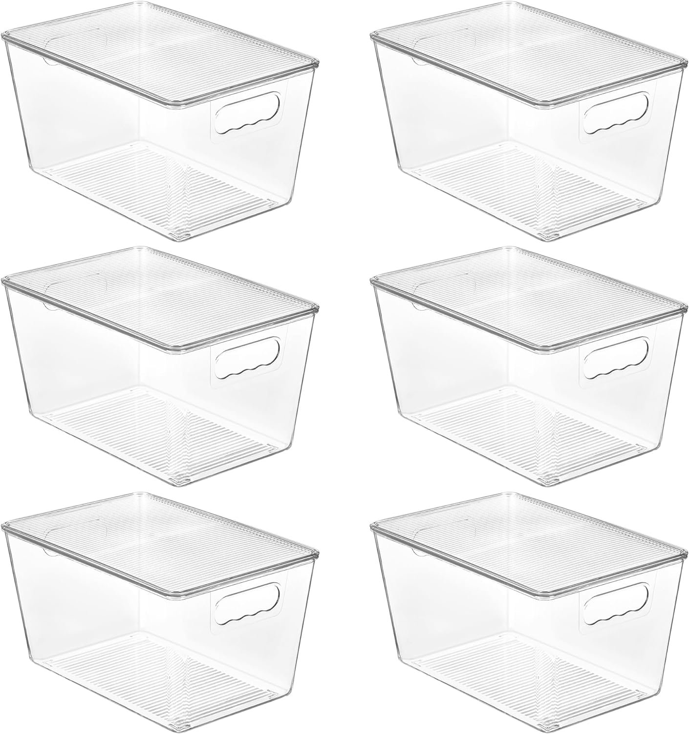 Vtopmart 6 Pack Clear Stackable Storage Bins with Lids, Large Plastic Containers with Handle for Pantry Organizer and Storage,Perfect for Bathroom,Cabinet,Kitchen,Fridge,Closet Organization
