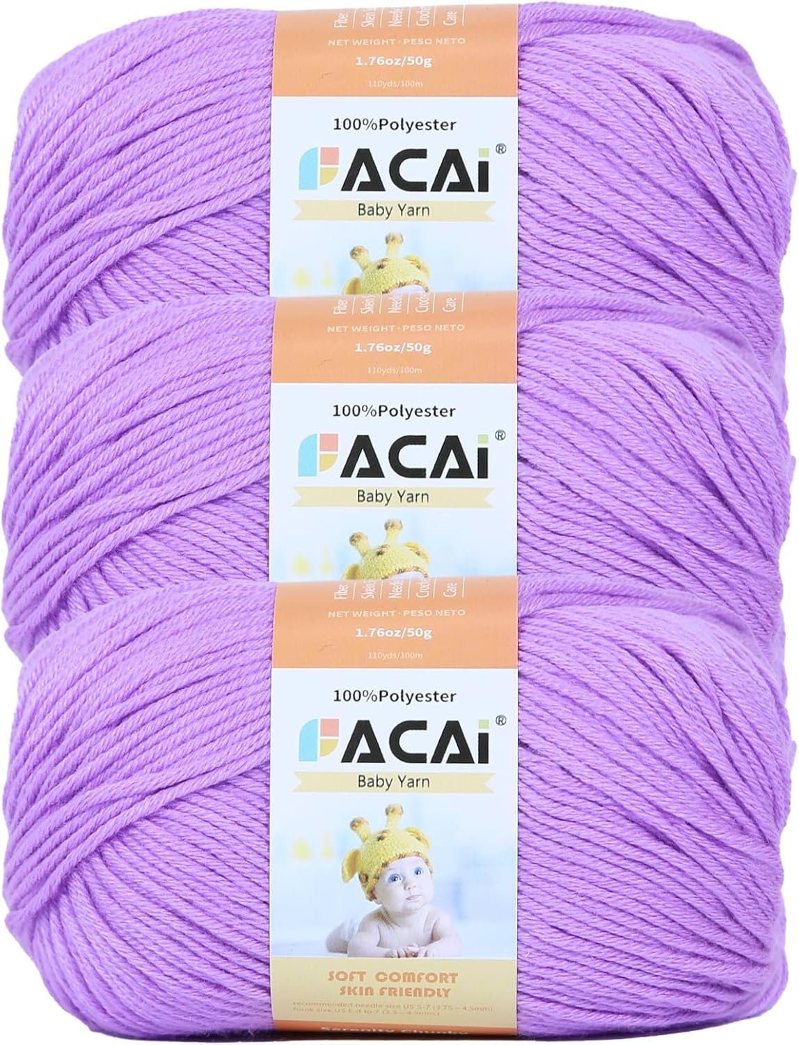 Soft Baby Yarn for Knitting100% Acrylic, 50 oz 110 Yards per Ball, Perfect for Baby Soft Knitting Projects (3, Lilac)