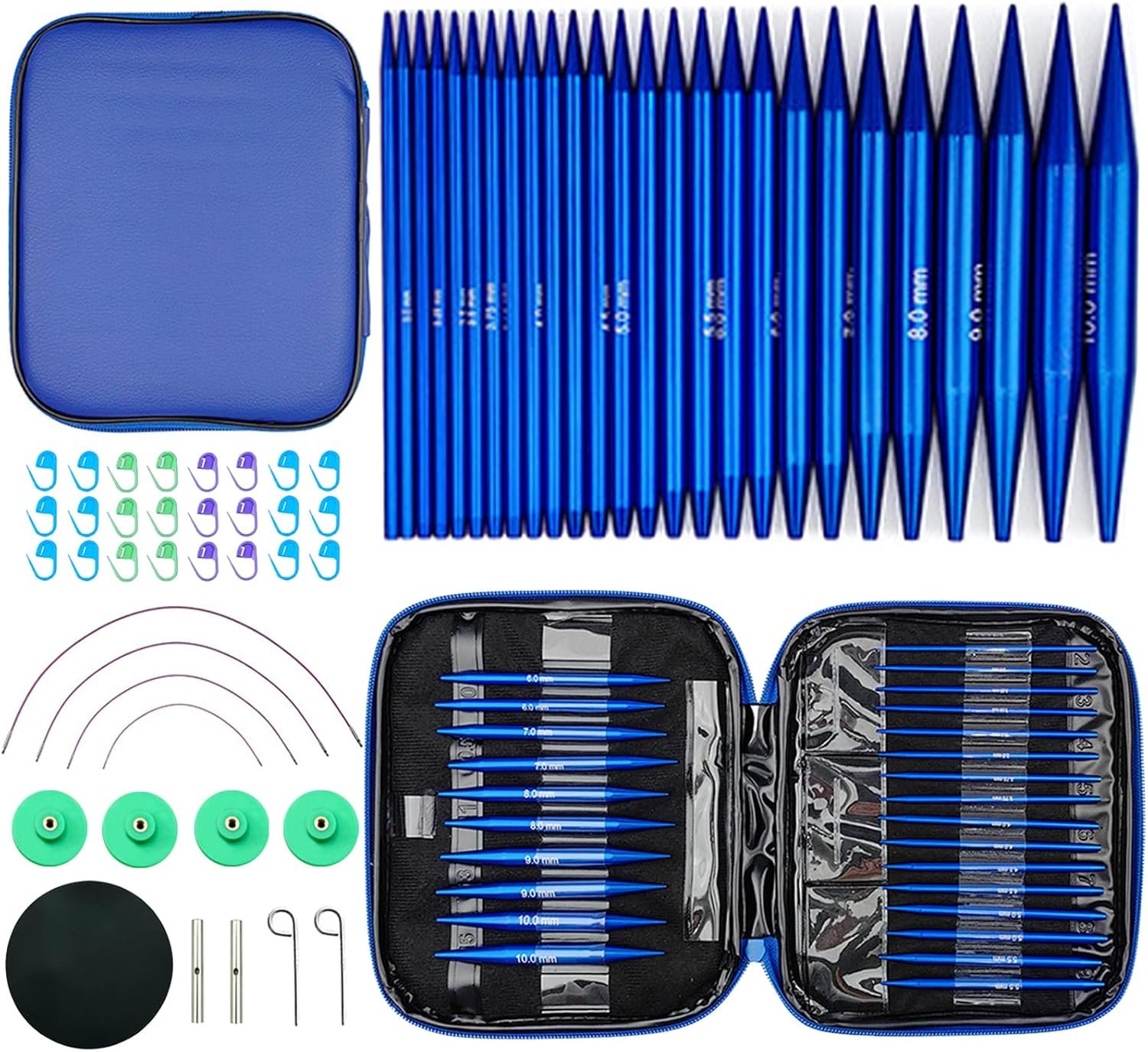 Hobekoee 13 Pairs Interchangeable Circular Knitting Needles Set 3mm-10mm Interchangeable Aluminum Round Knitting Needles Set with 4 Swivel Cables for DIY Knitting Lovers