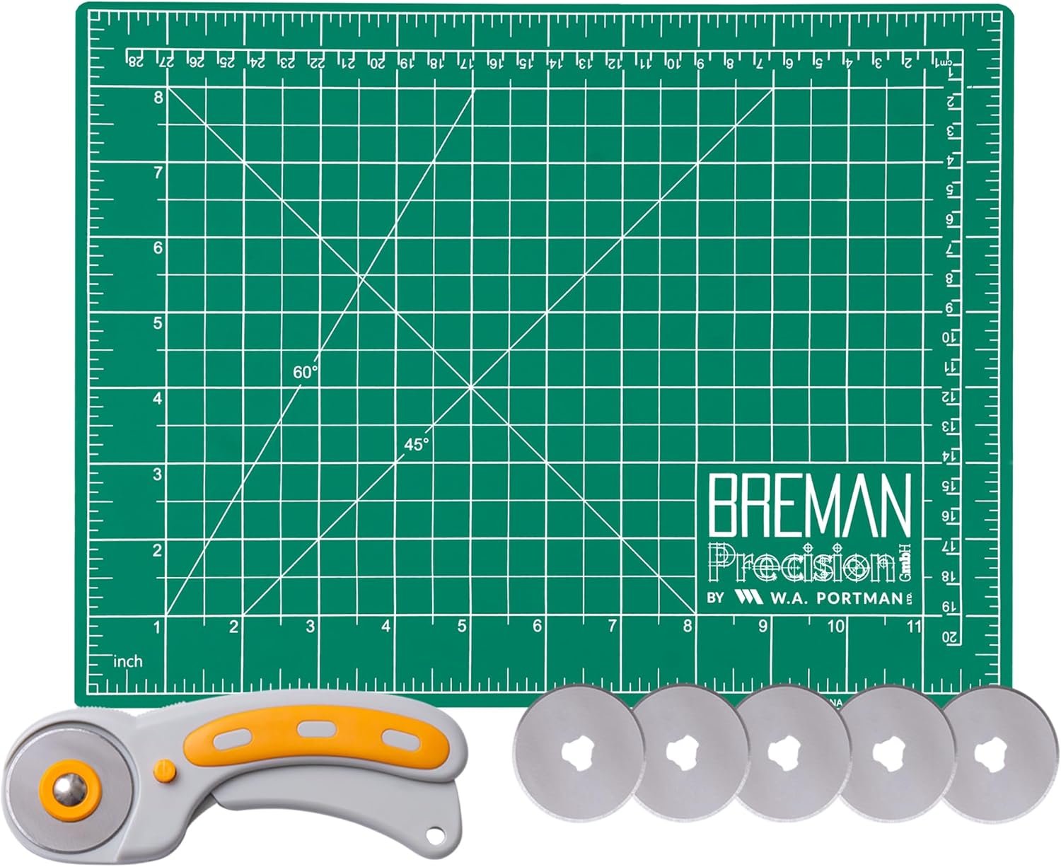 WA Portman Self Healing Cutting Mat & Rotary Cutter for Fabric Set – 9×12 Sewing Cutting Mats for Crafts with 45mm Fabric Cutter Wheel & 5 Rotary Blades – Quilting & Sewing Supplies Kit