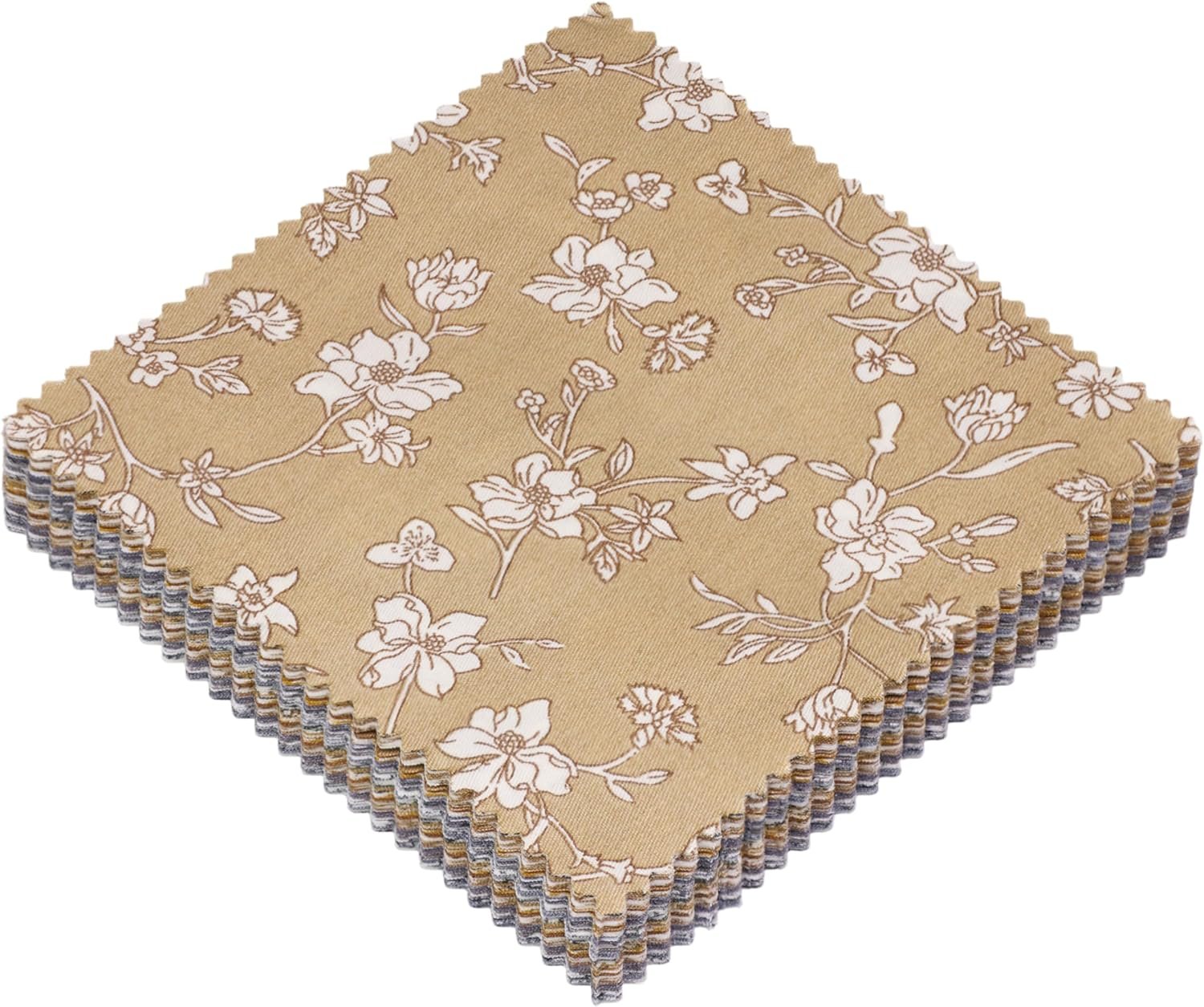 84Pcs 5×5 Fabric Squares for Quilting – Charm Packs for Quilting 5 inch – Brown & Grey Solid Gingham Floral Print Cotton Charm Pack Fabric for Sewing, Home Decor, Apparel, and Crafts