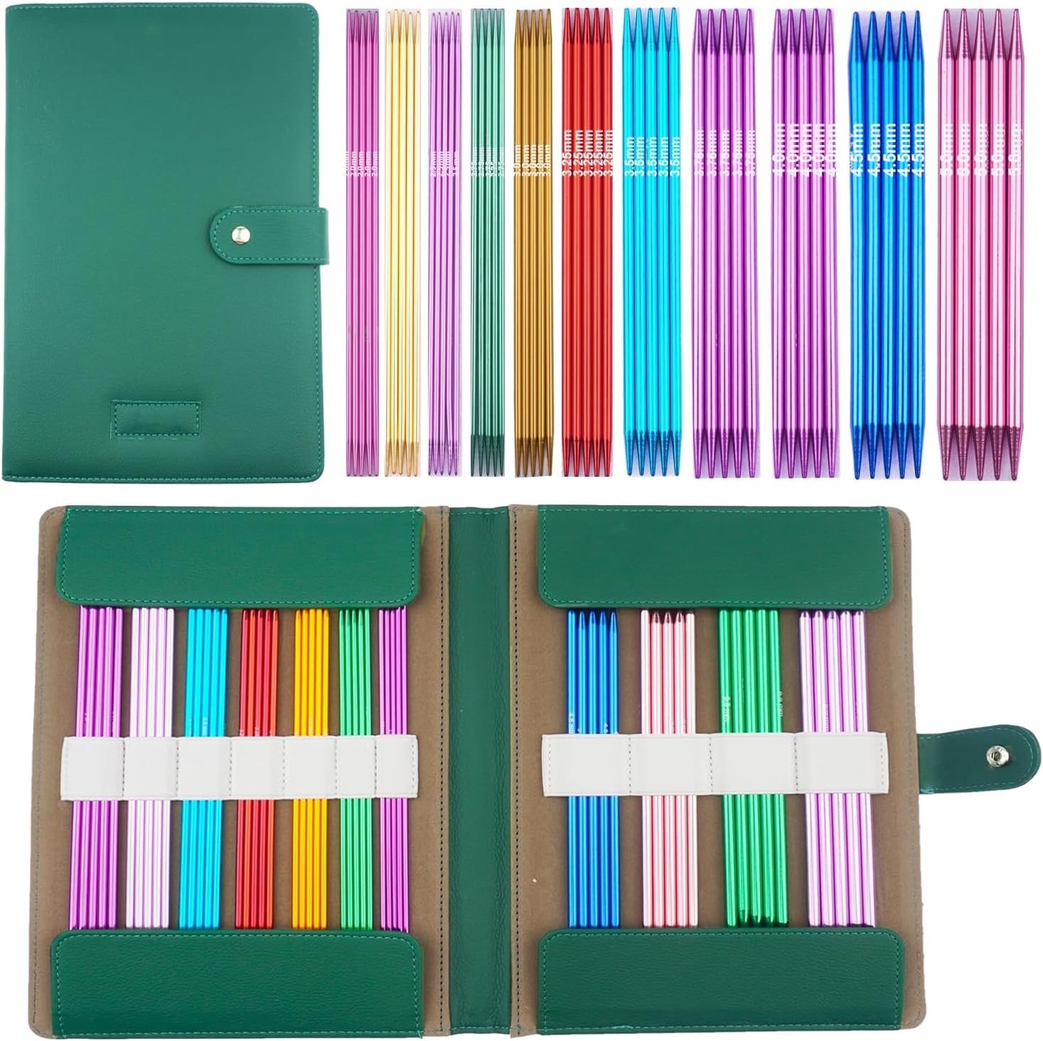 Mdoker 55pcs Double Point Knitting Needles Set Aluminum Knitting Needle 11 Size 2.5mm-6.0mm,7.9-inch Length Knitting Kits for Handmade Creative DIY Knitting Yarn Projects(Green)