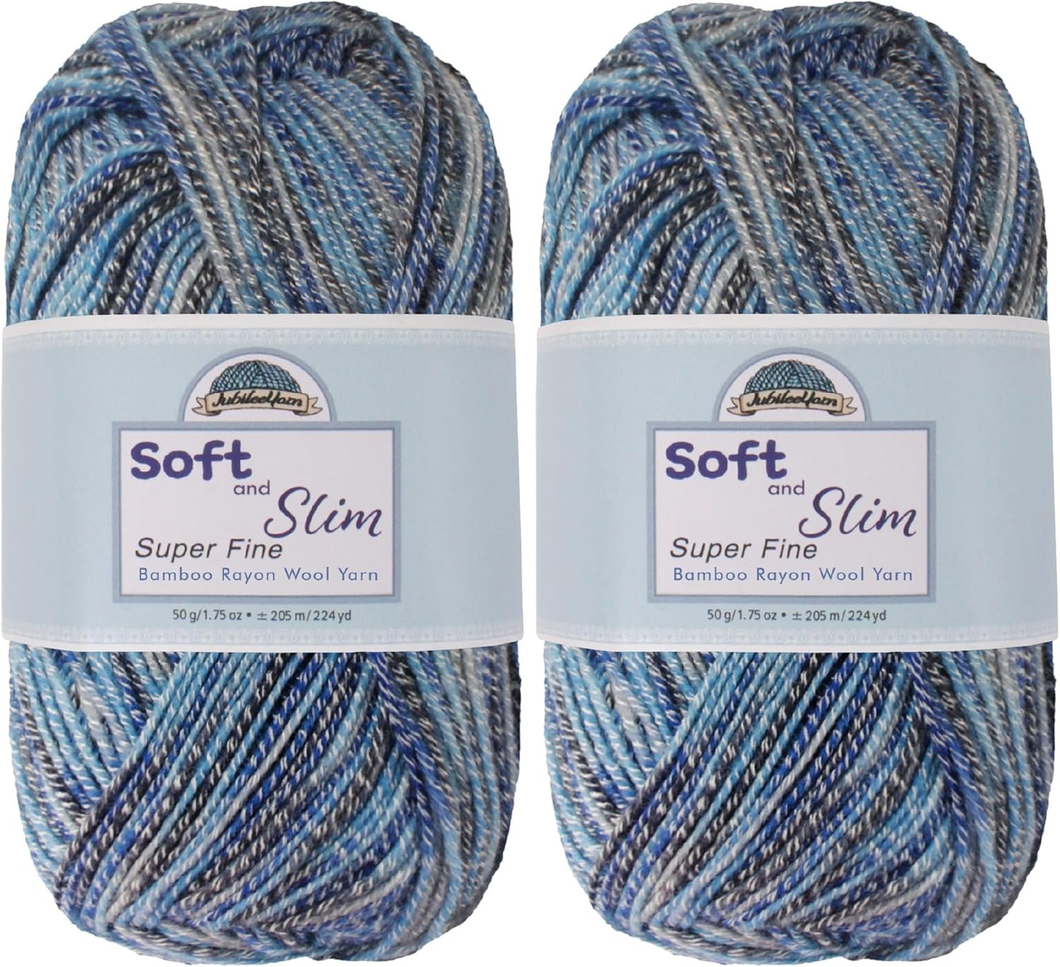 JubileeYarn Soft and Slim Yarn – 50g/Skein Bamboo Rayon Wool Blend – Blueberry Splash – 2 Skeins