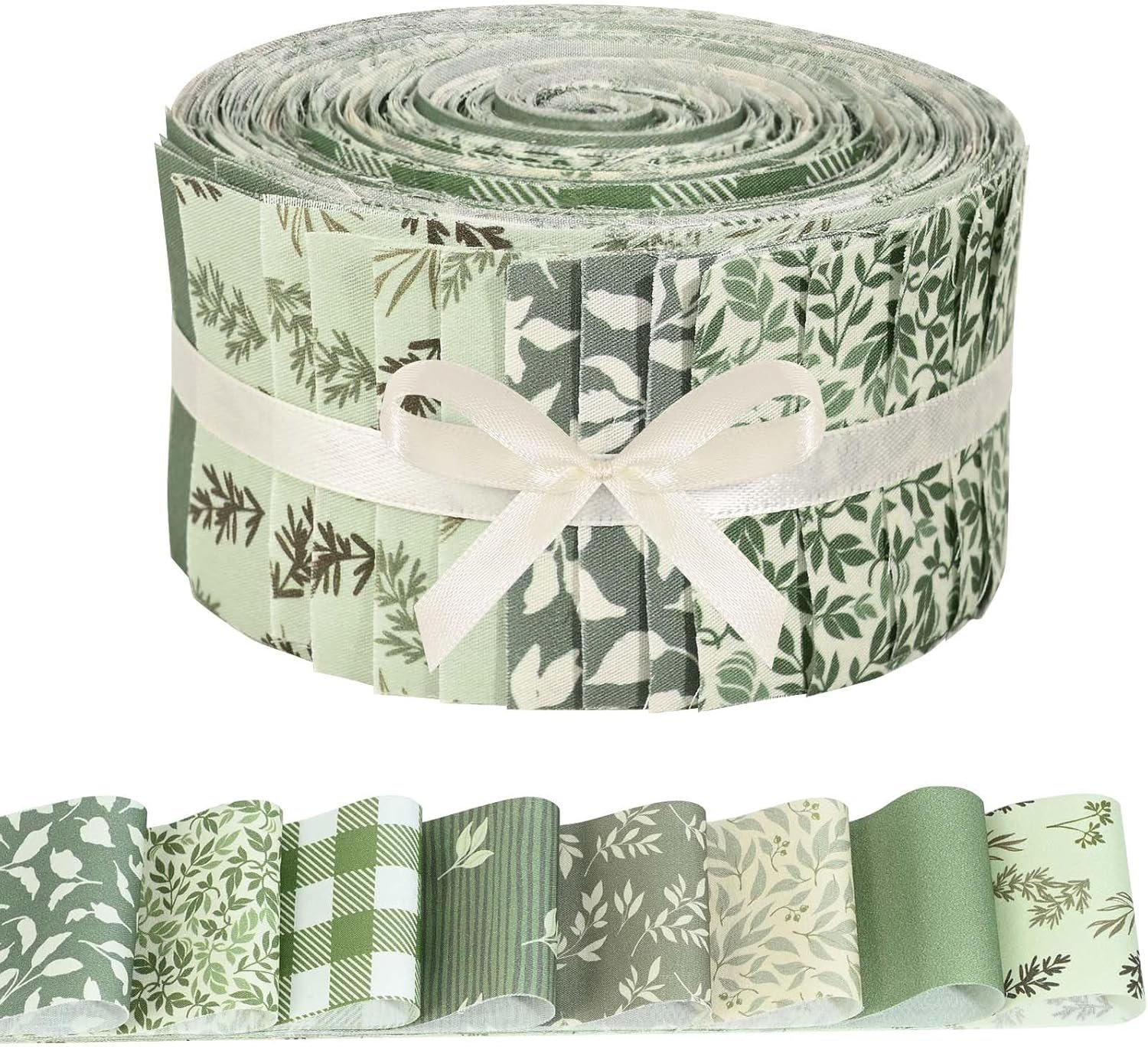 40 Pcs Sage Green Floral Cotton Jelly Fabric Strips Spring Sage Leaves Fabric Strips for Quilting Crafting Precut Patchwork for Gift Sewing DIY Crafts