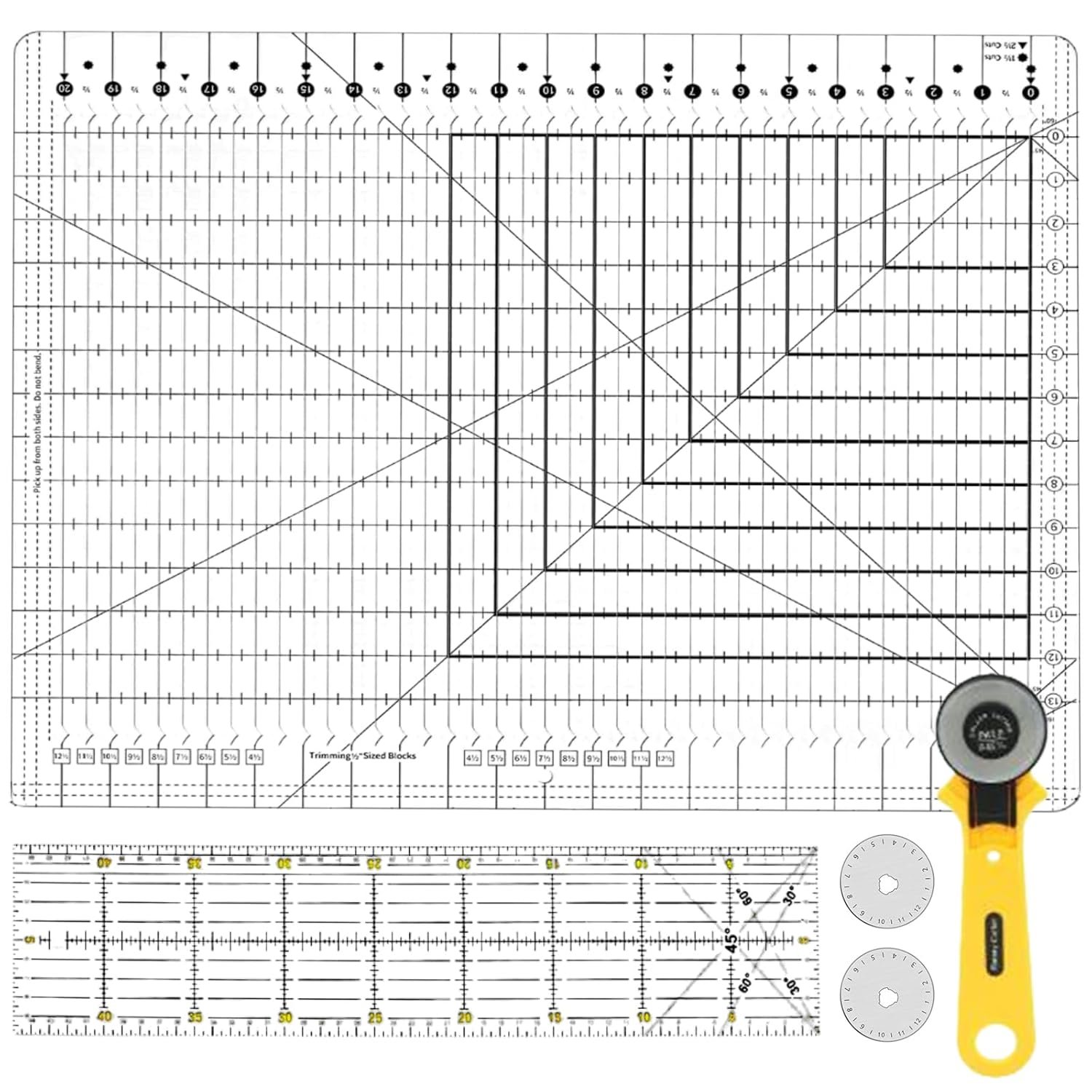 2 Pcs Slotted Quilting Ruler Set with Rotary Cutter (17.75″x22″ & 17.75″x4″) Extra Large Non-Slip Acrylic Template for Precision Rotary Cutting Patchwork Sewing & Crafting (17.75″ x 22″ +17.75″ x 4″)