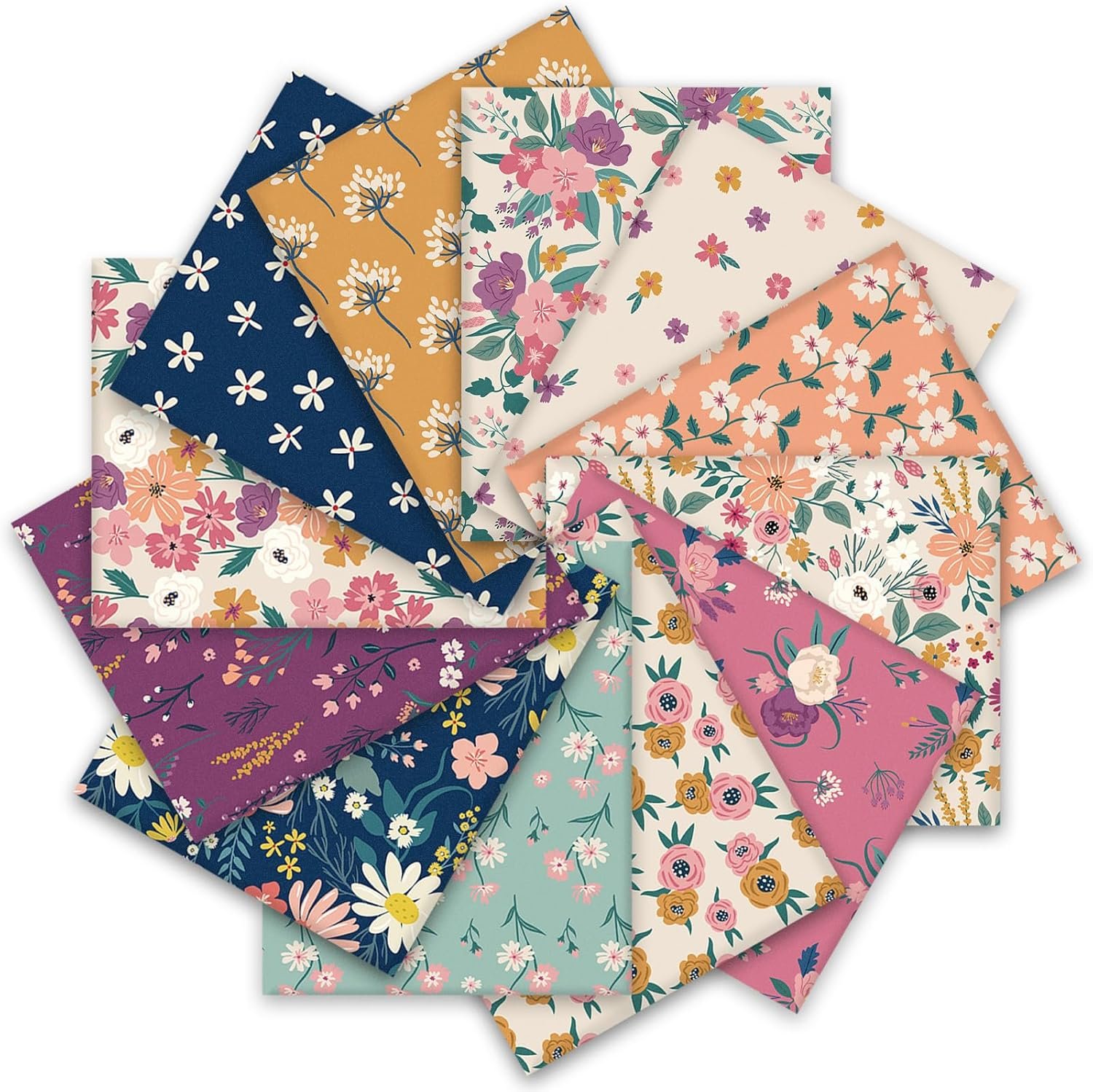 Whaline 12 Pcs Retro Floral Cotton Fabric Bundles 18 x 22 Inch Wildflower Fat Quarters Vintage Flower Quilting Patchwork Sewing Fabrics for Home School DIY Handmade Craft Party Decor