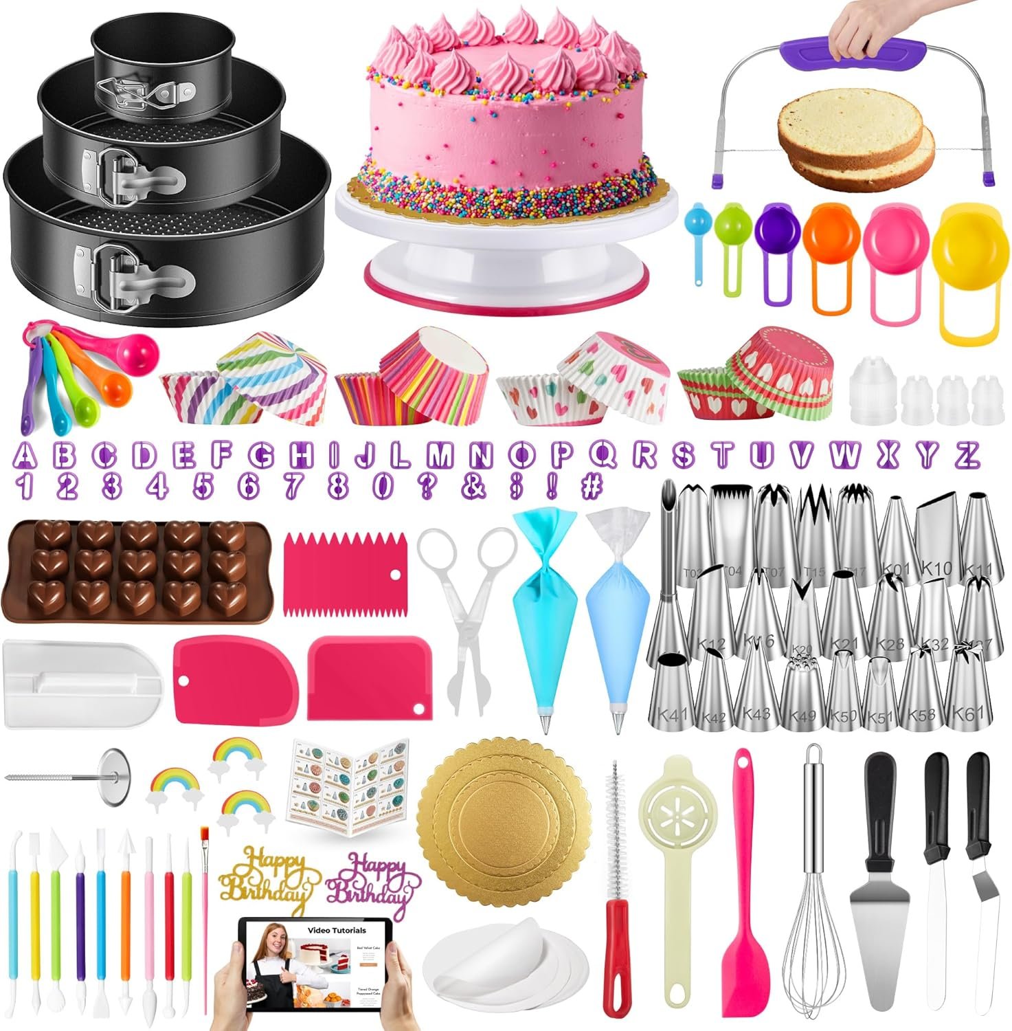 Kootek 700pcs Cake Decorating Kit, Baking Supplies with Springform Pans, Cake Turntable for Decorating, Piping Tips Set, Pastry Bags, and More Baking Tools for Mother’s Day